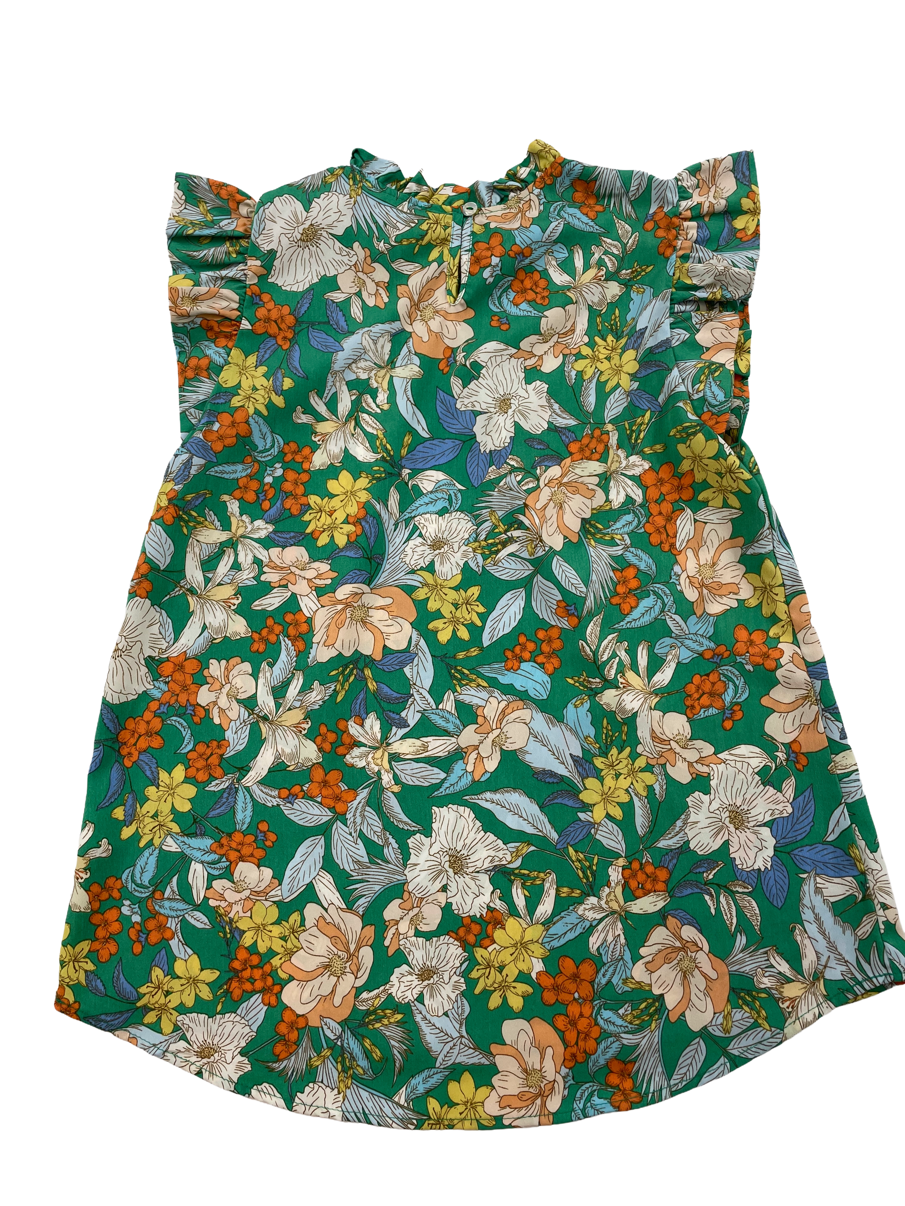 Hudson Gray Green Floral Print Ruffle Sleeve Blouse (S)