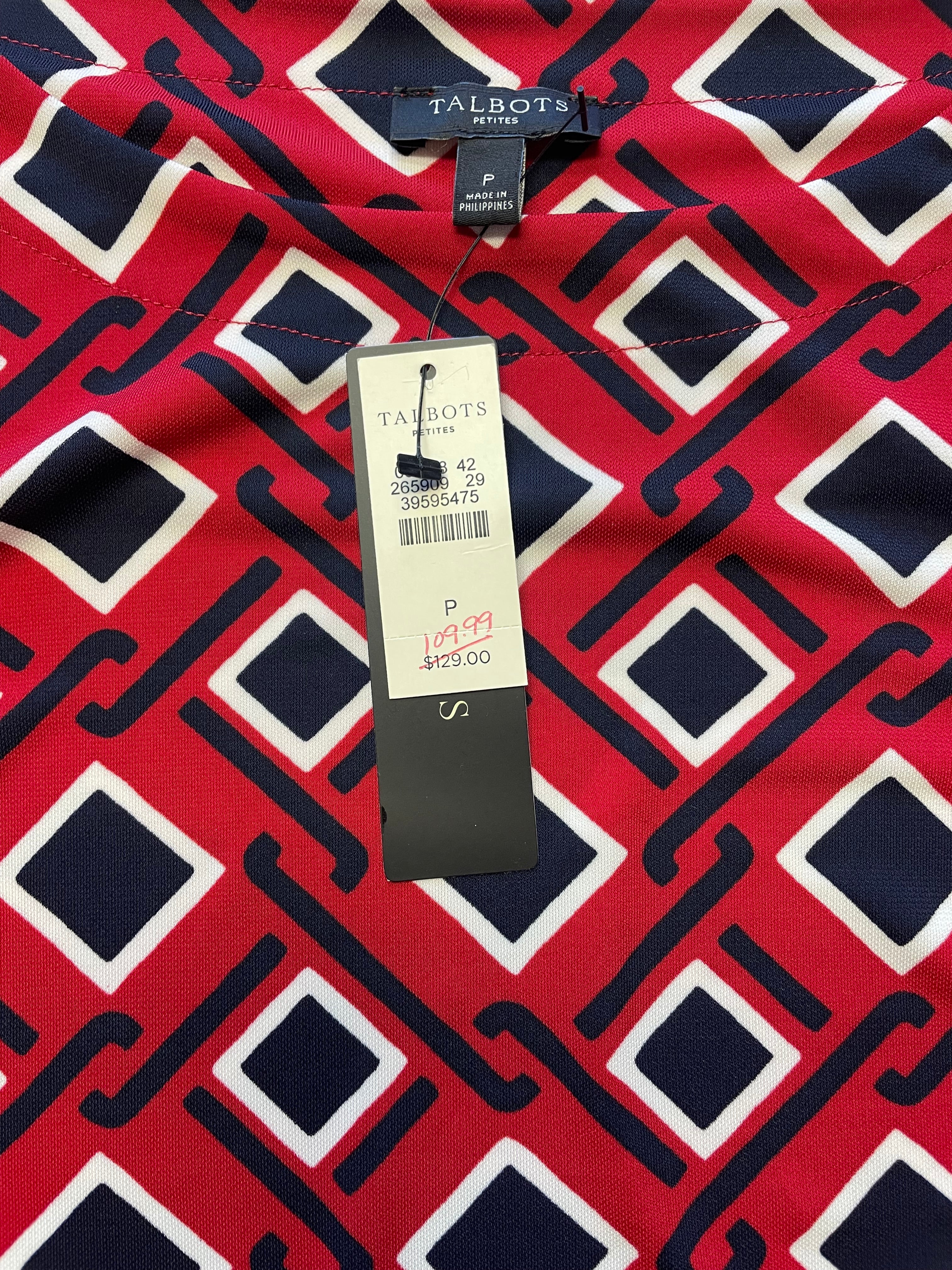 Talbots Petites NWT Red Geometric Print Shift Dress