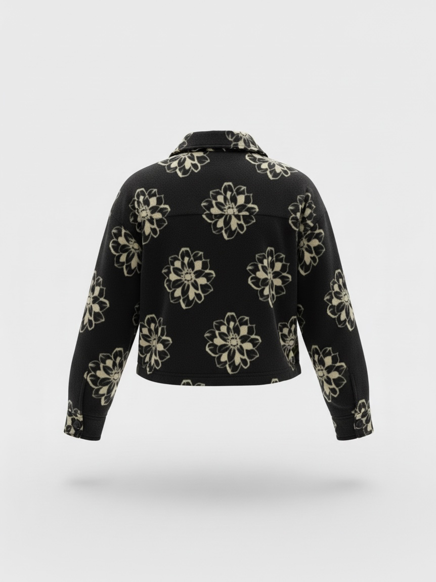 O'Neill Colleen Black Floral Cropped Sherpa Jacket (S)