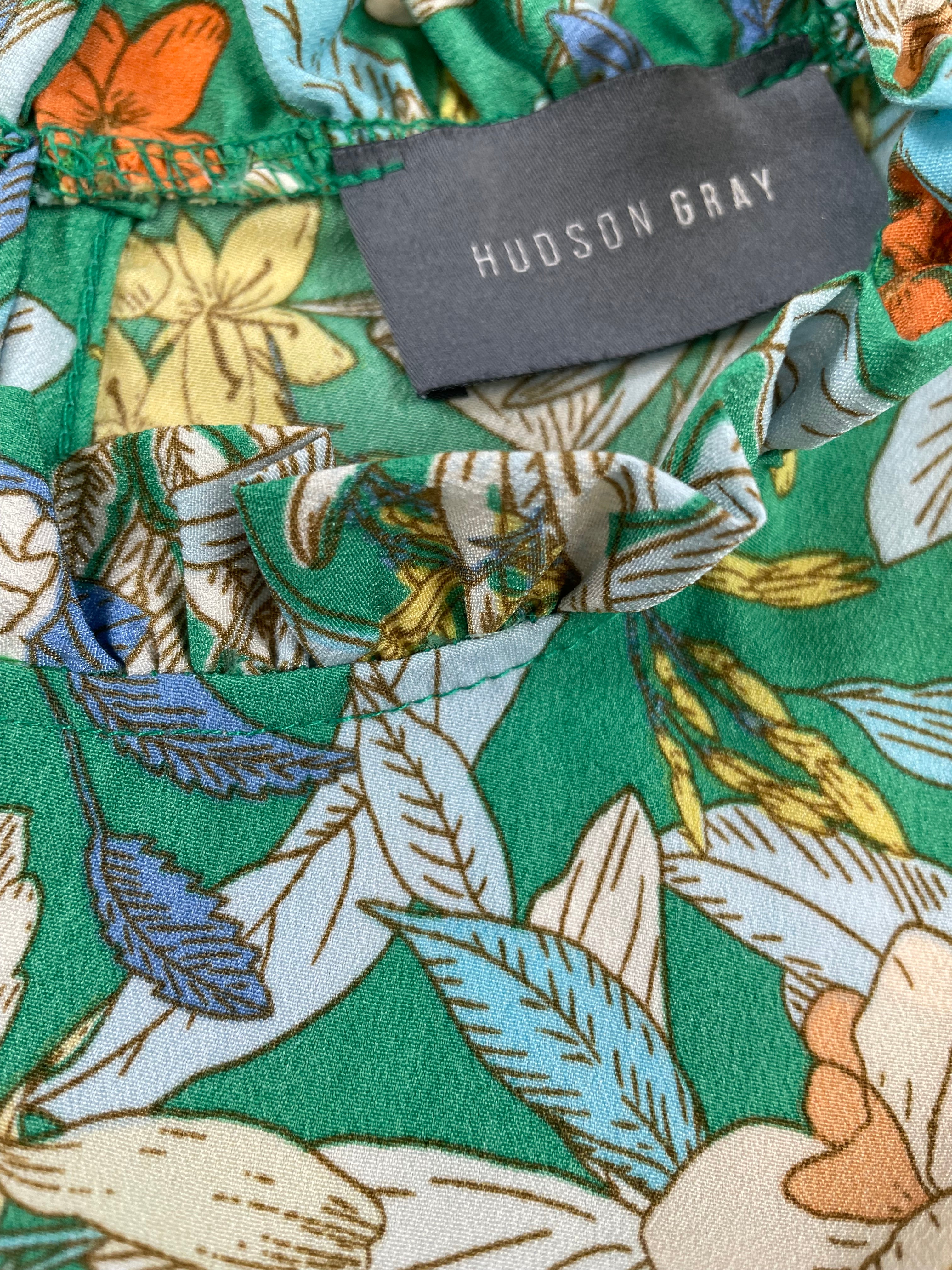 Hudson Gray Green Floral Print Ruffle Sleeve Blouse (S)
