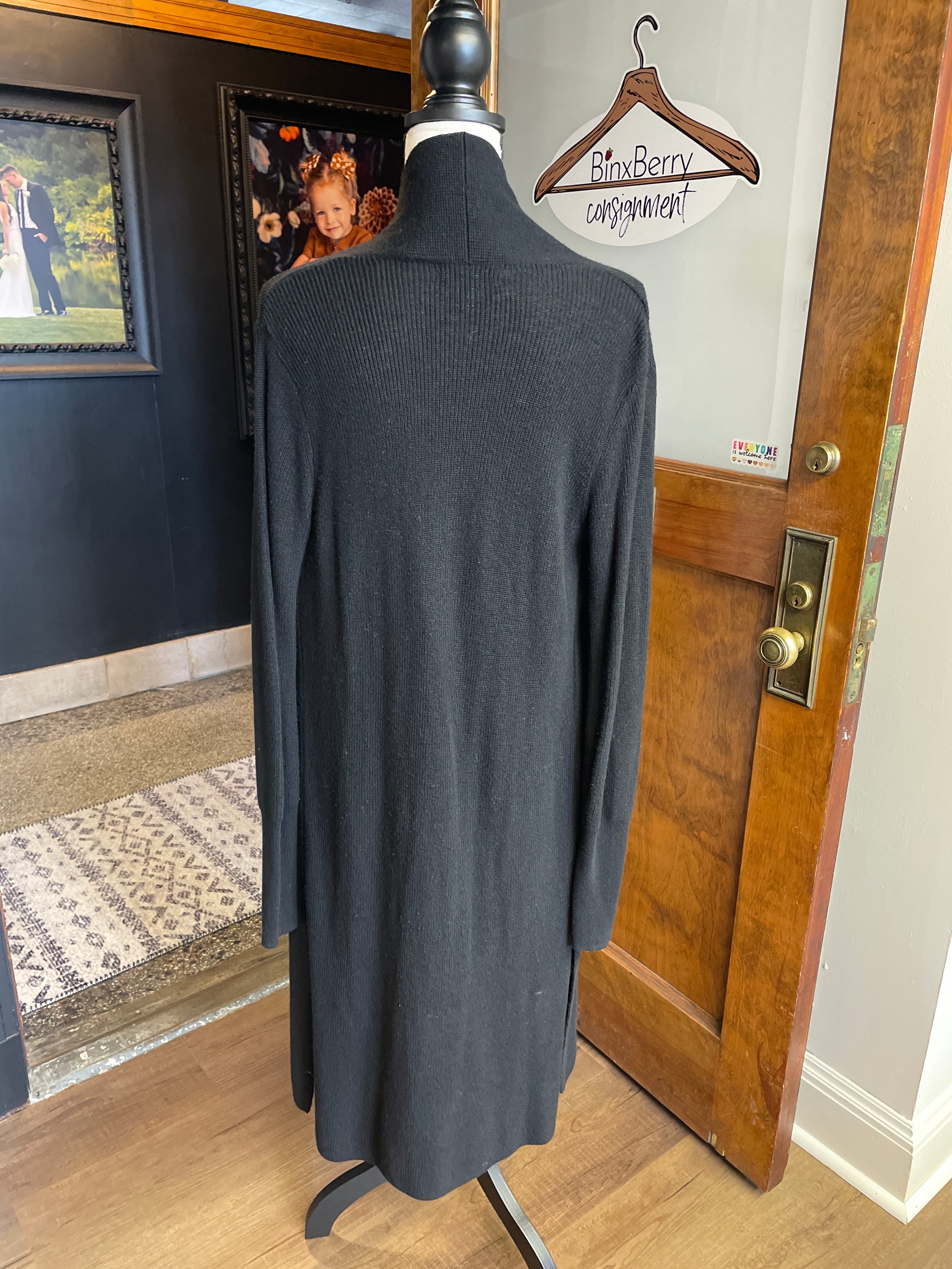 Leith Long Black Wool Blend Cardigan (XS)