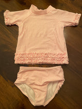 Ruffle Butts Striped Short Sleeved Swim Set (3T)