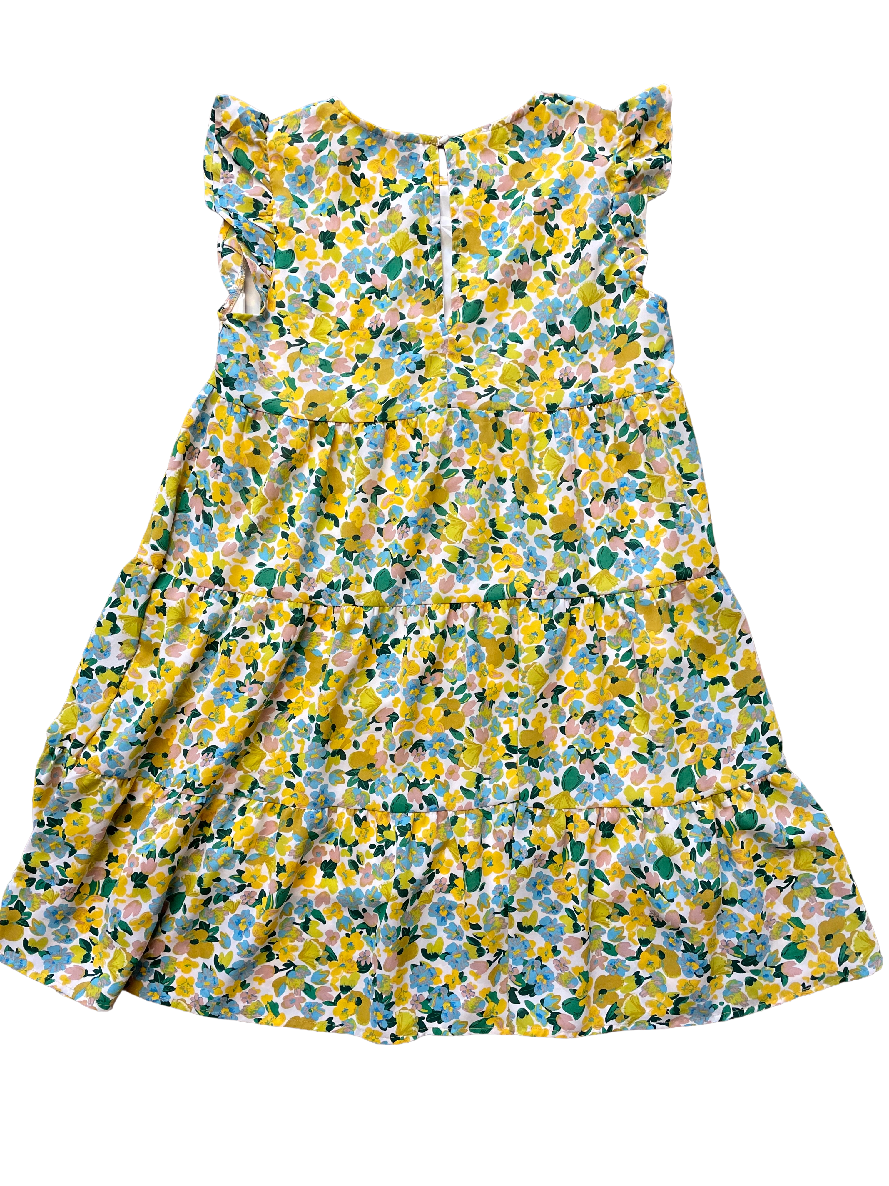 KIRUNDO Yellow Floral Ruffle Sleeve Tiered Maxi Dress (S) - BinxBerry Consignment