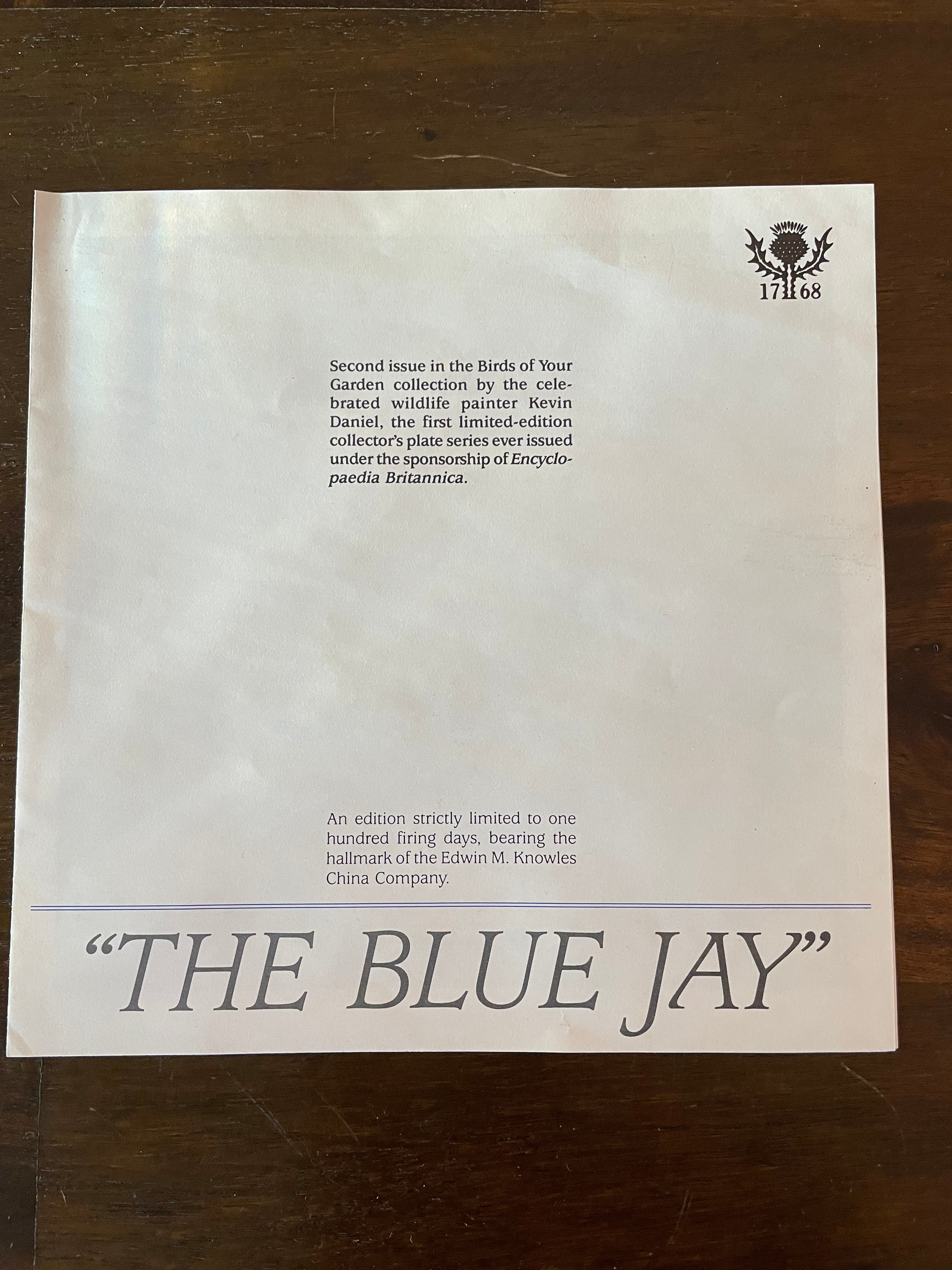 Knowles "The Blue Jay" Collectible Plate