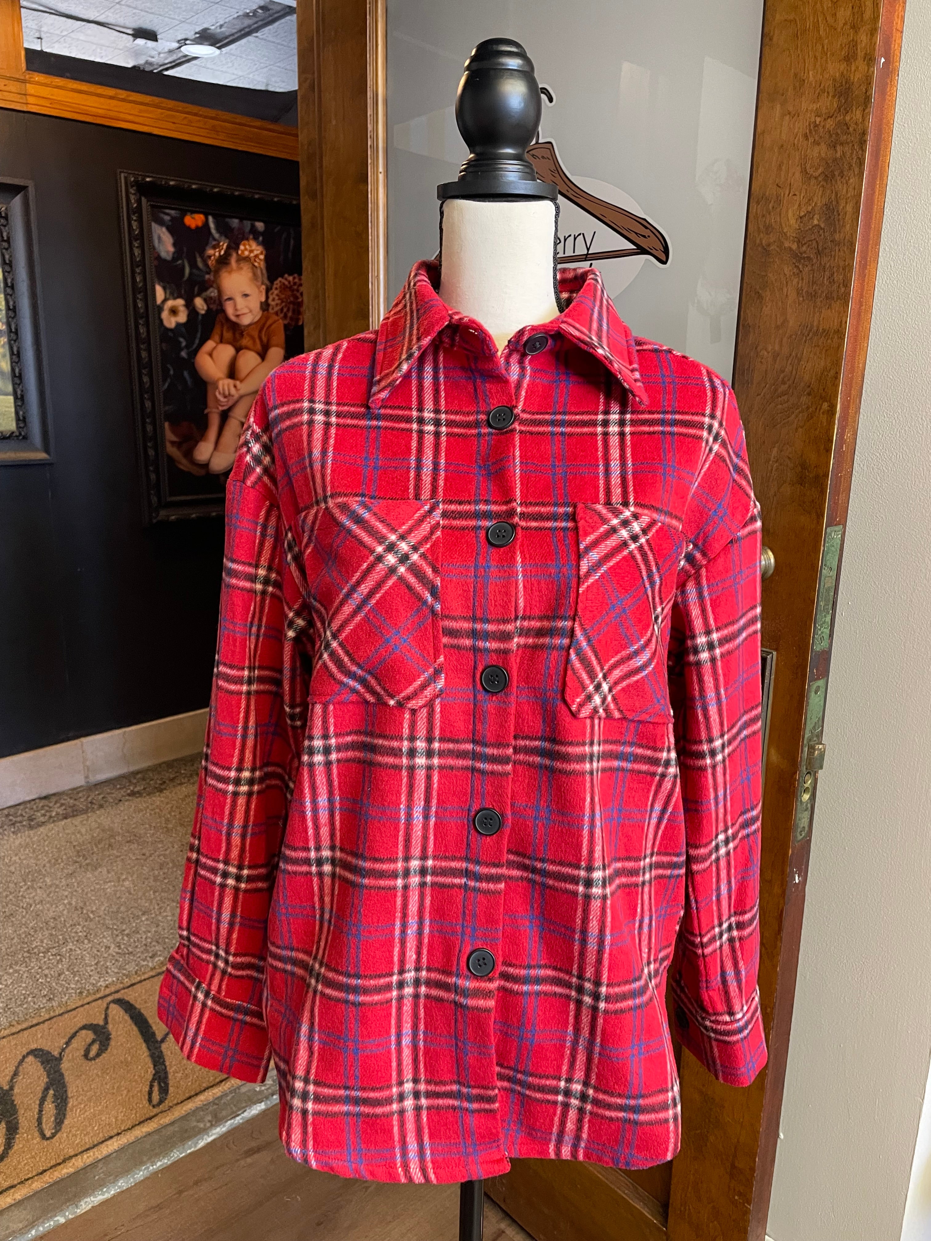 Pink Lily Red Plaid Button Down Top (S) - BinxBerry Consignment