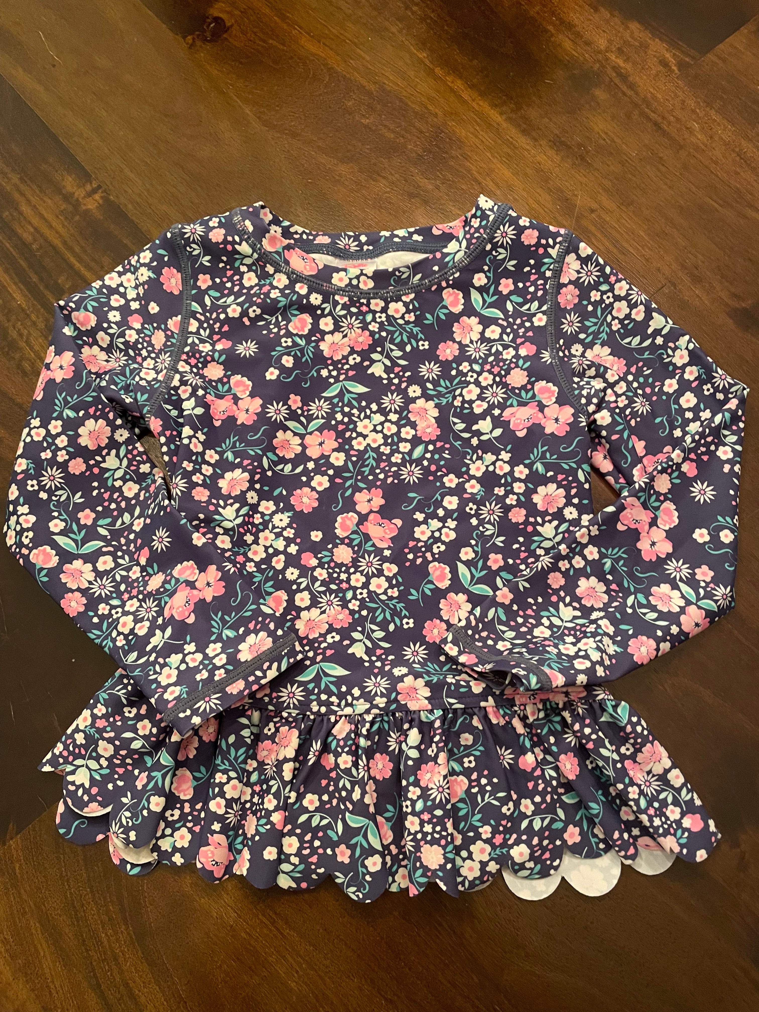 Ruffle Butts Floral Long Sleeved Swim Top (4T)