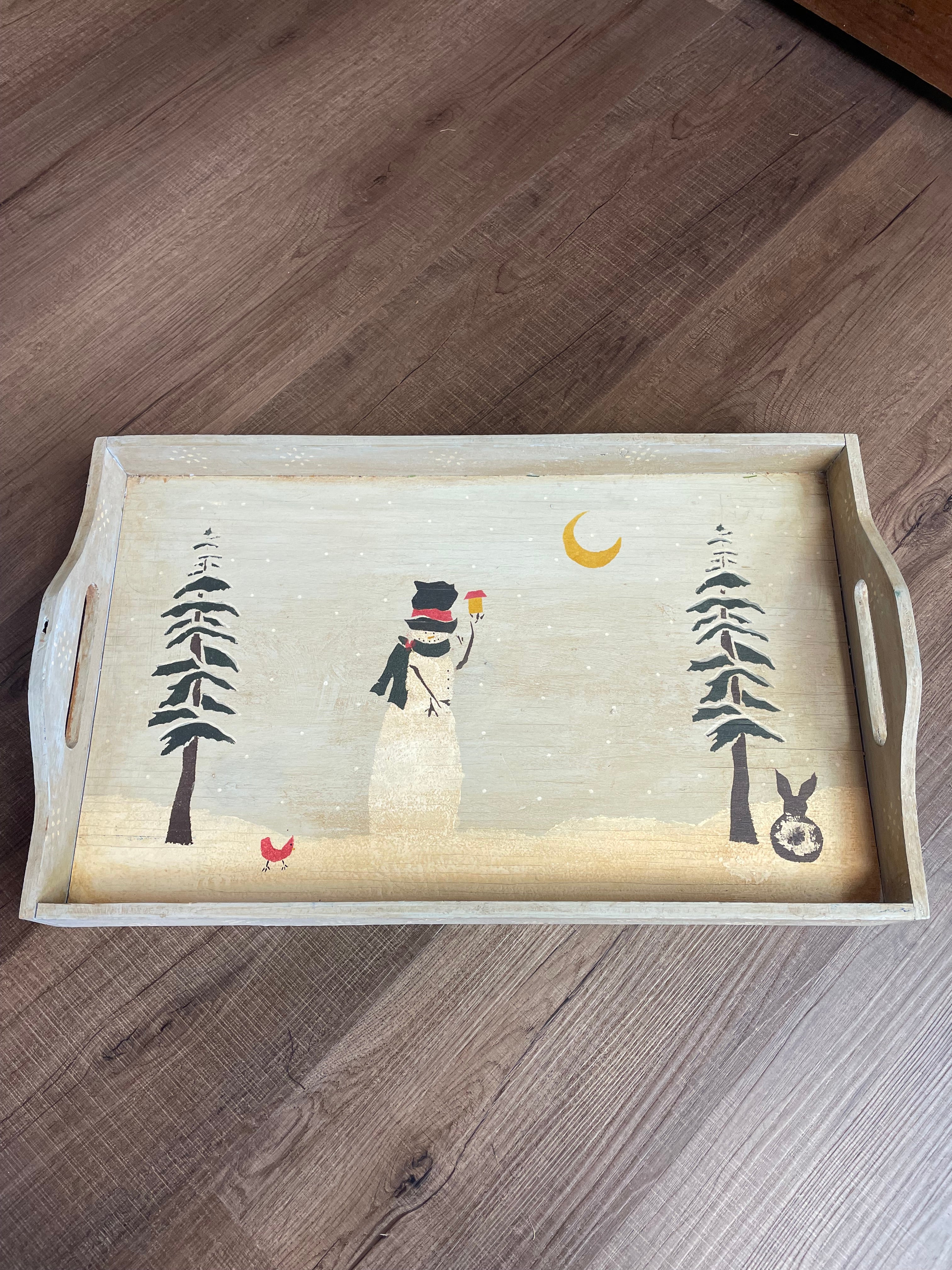 Vintage Snowman Wooden Tray