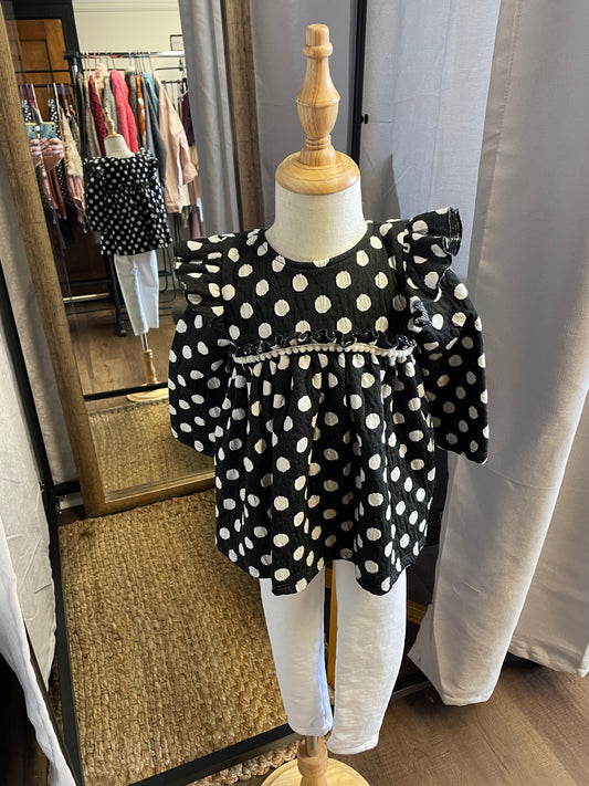 Pippa & Julie Black & White Polka Dot Top & White Leggings (4)
