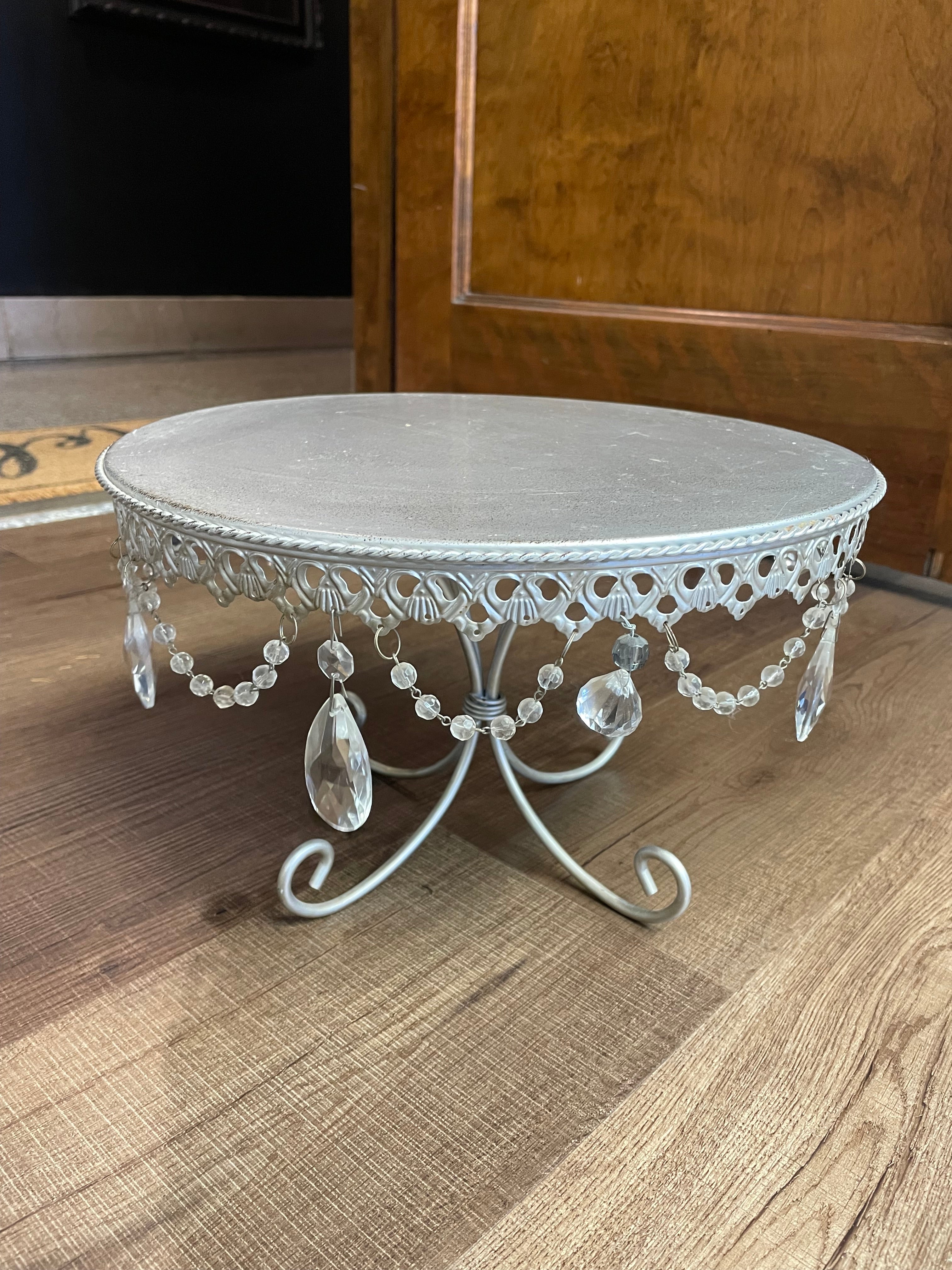 Vintage Metal 13" Drop Crystal Cake Stand