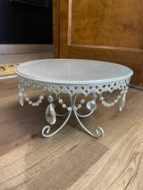 Vintage Metal 13" Drop Crystal Cake Stand