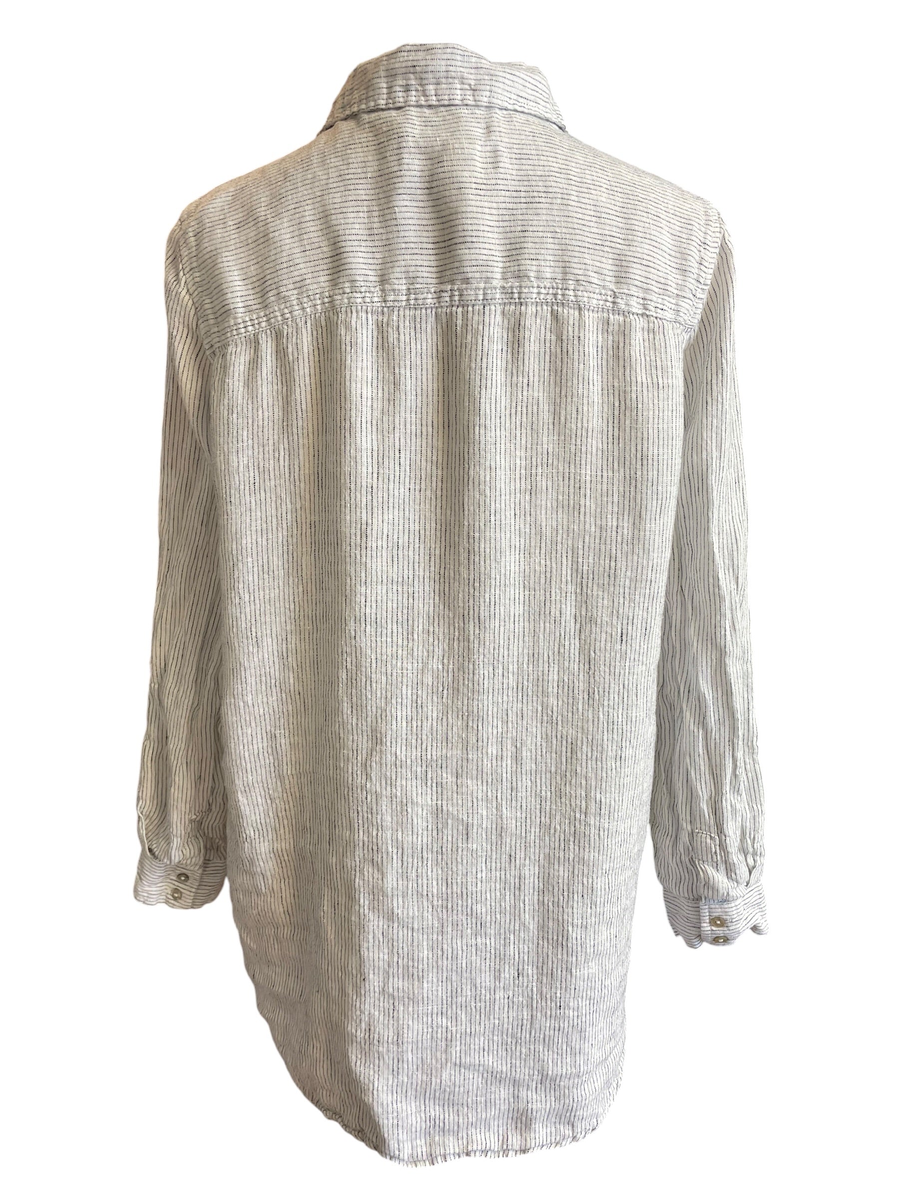 Tahari V-Neck 100% Linen Women's Button Down Blouse (S)