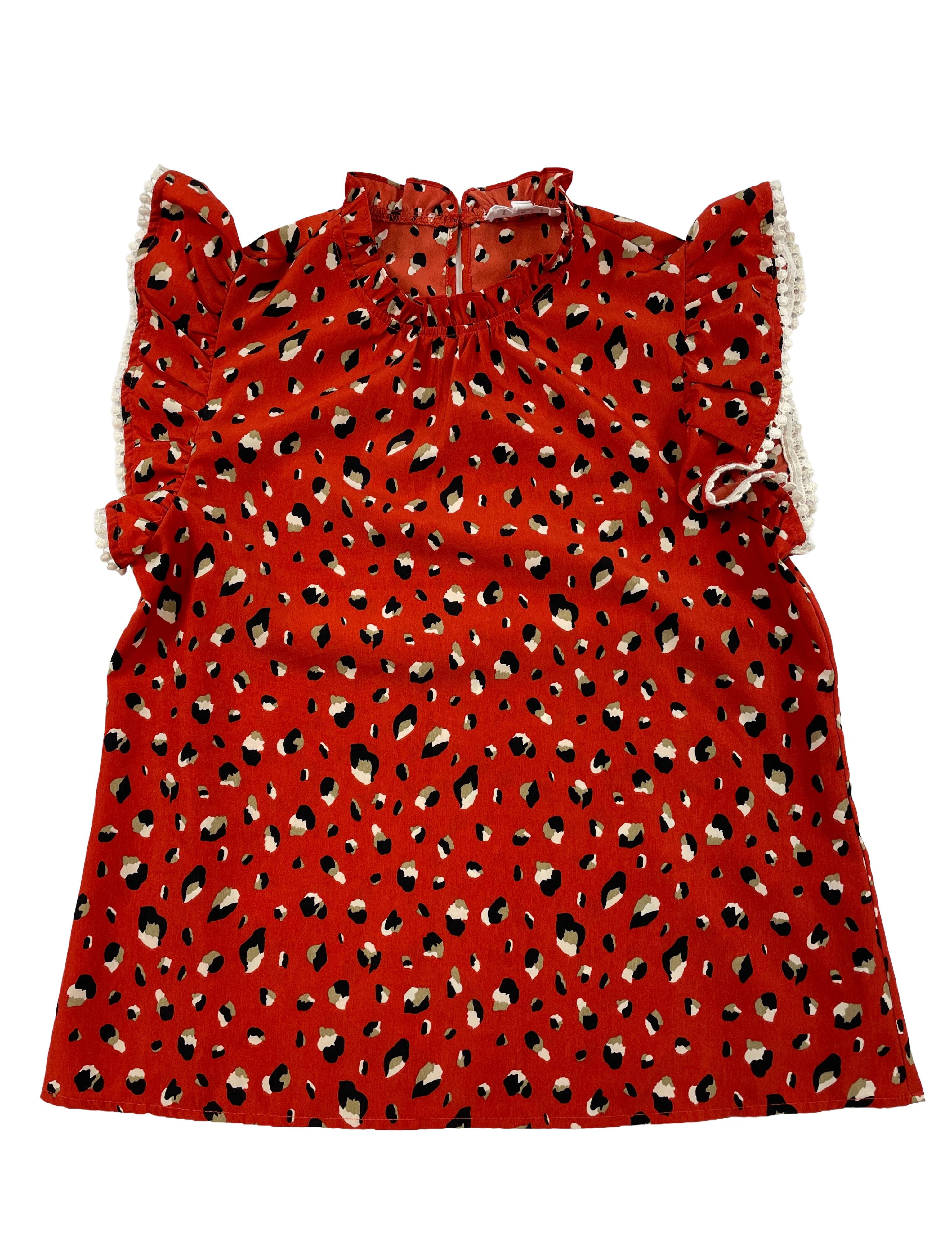 THML Red Leopard Print Ruffle Sleeve Blouse (S)