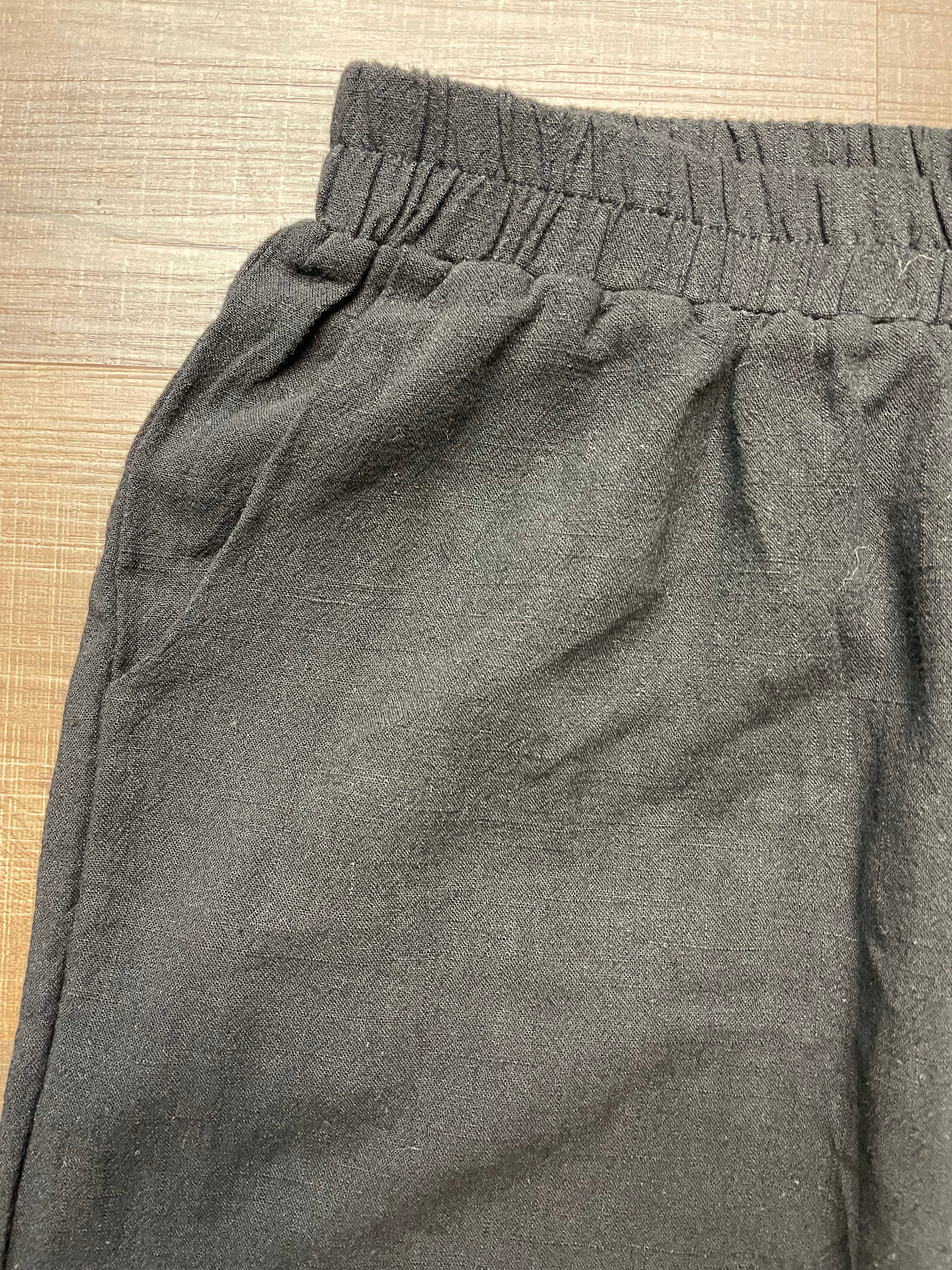 Wide Leg Linen Blend Cropped Pants (L)
