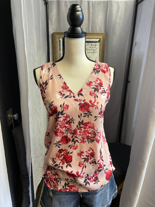 Maurices Pink Floral Tank Blouse (XS)