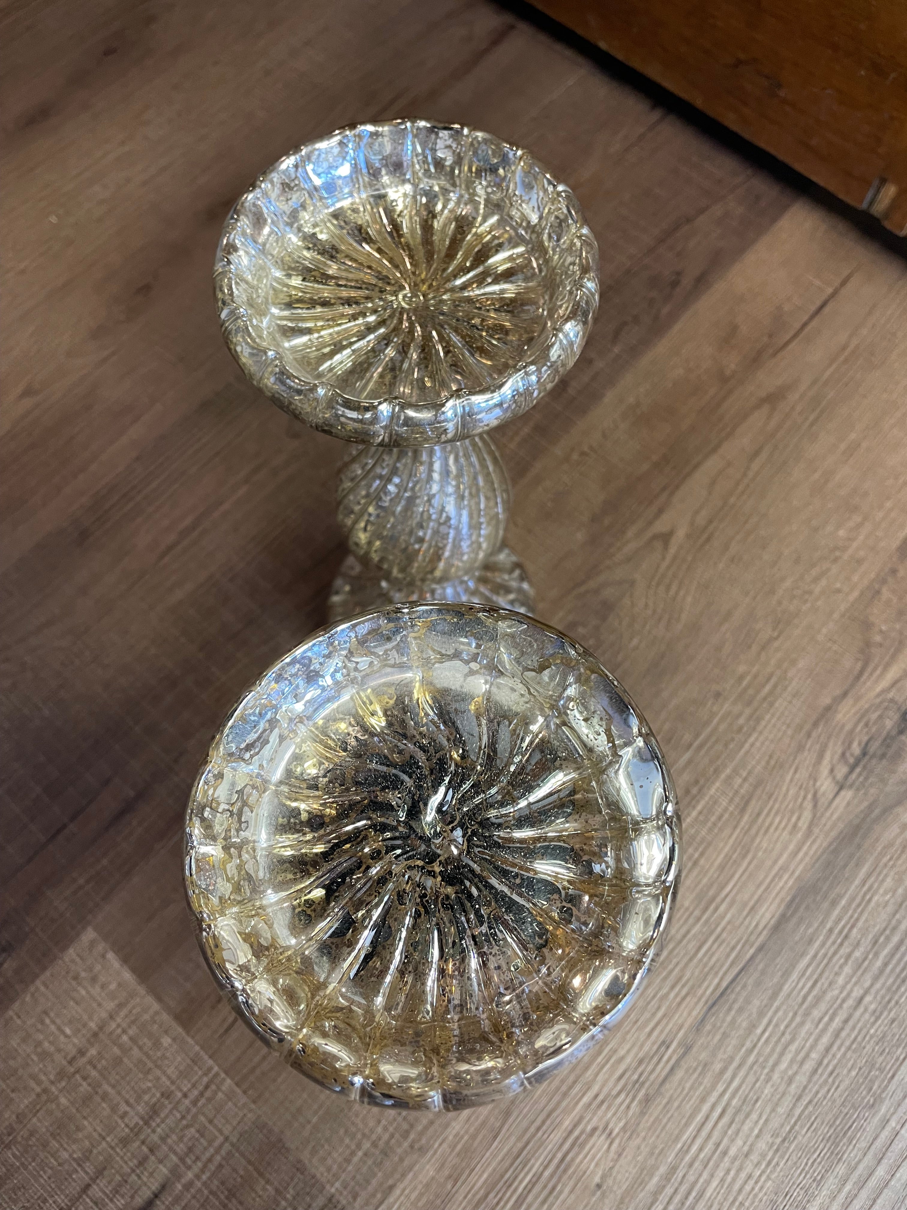 Crackle Glass Candle Holders (Set of 2)