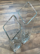 Heavy Thick Square Diamond Slant Cut Glass Vases (set of 2)