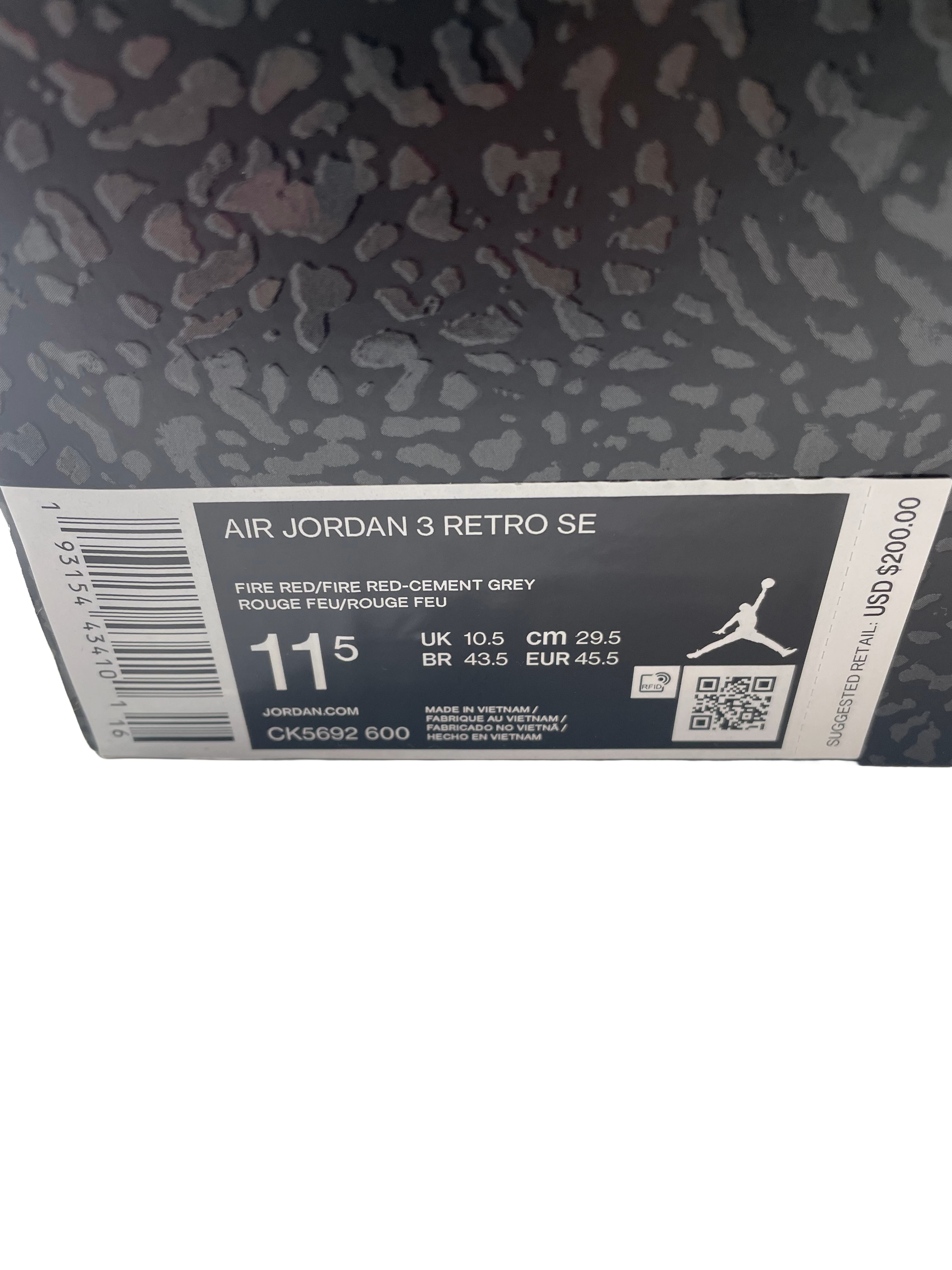Air Jordan 3 Retro SE Men's Sneaker in Dire Red Cement Grey (11.5)