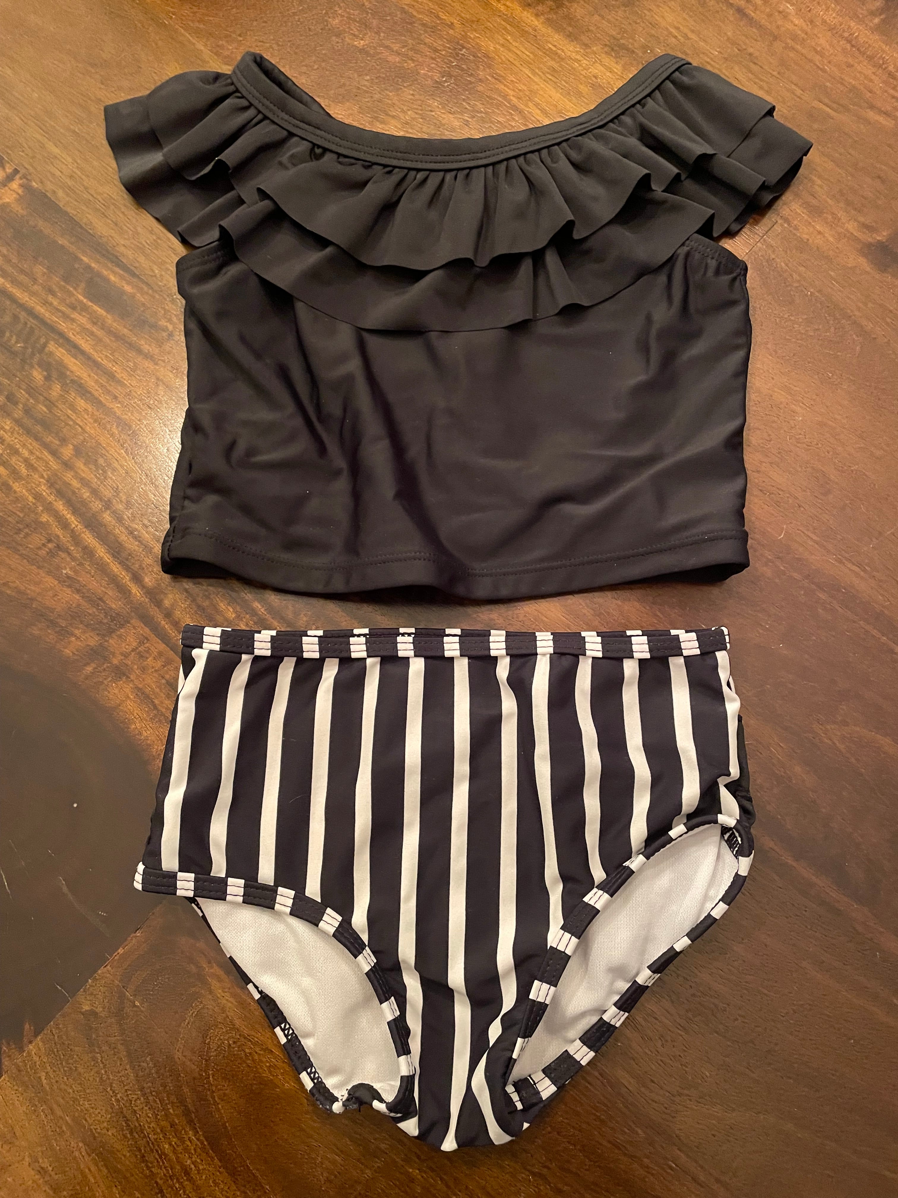 Ruffle Butts Black & White Two Piece Swim Set (4T)