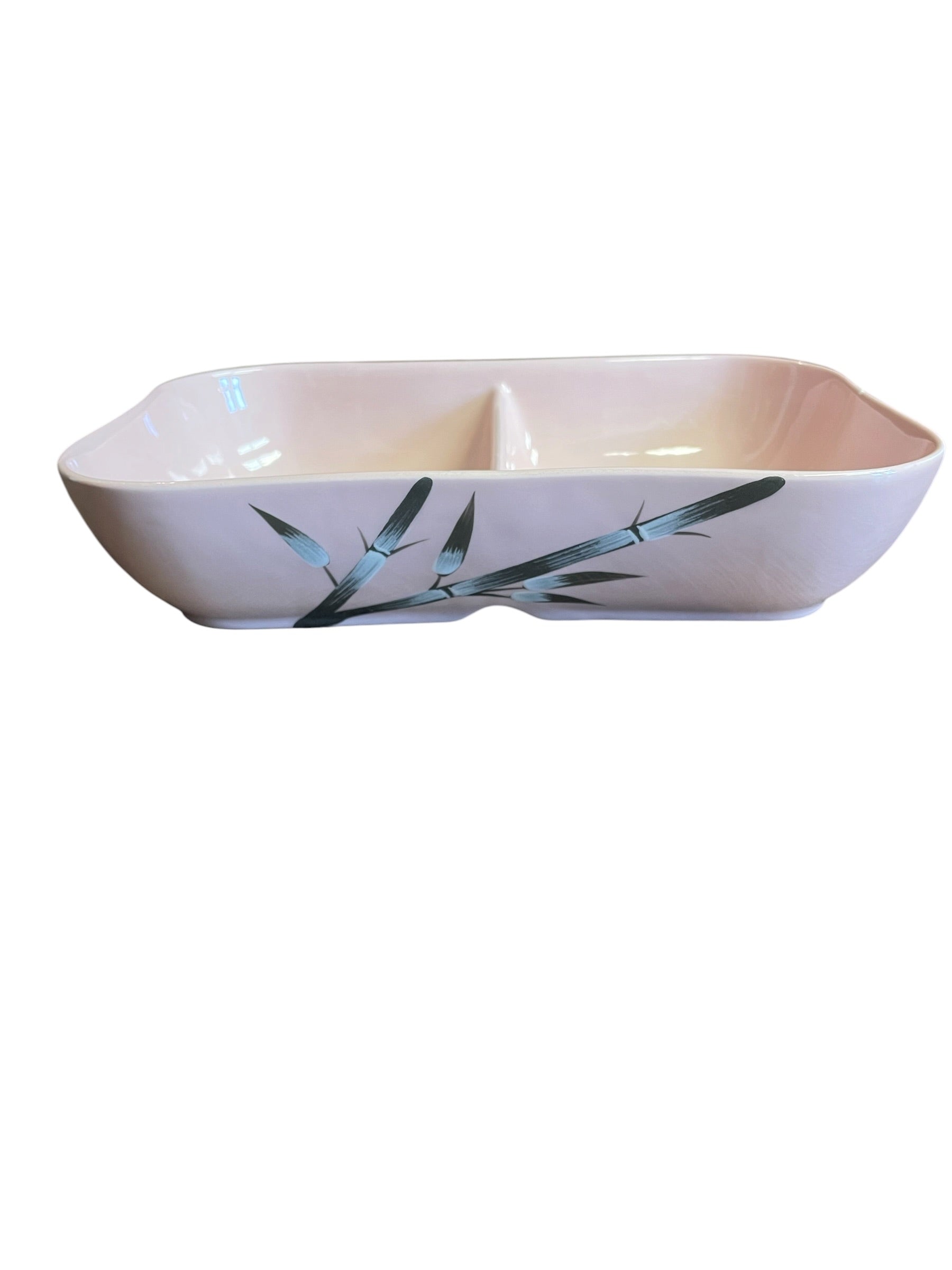 VTG California Pottery Weil Ware 1940s Bambu Pink Divided Serving Bowl
