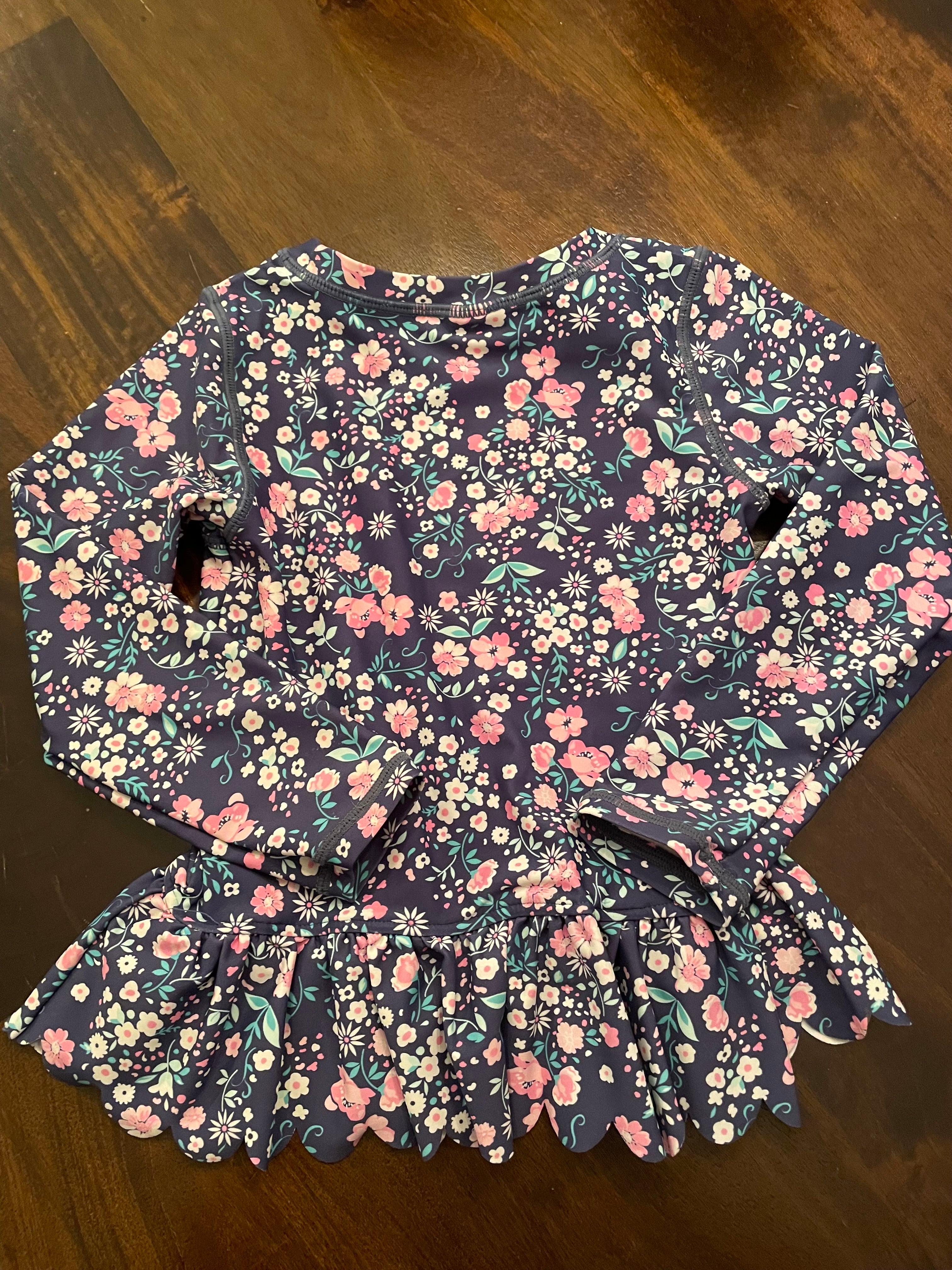 Ruffle Butts Floral Long Sleeved Swim Top (4T)