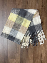 Yellow, Tan, Cream & Gray Checkered Scarf