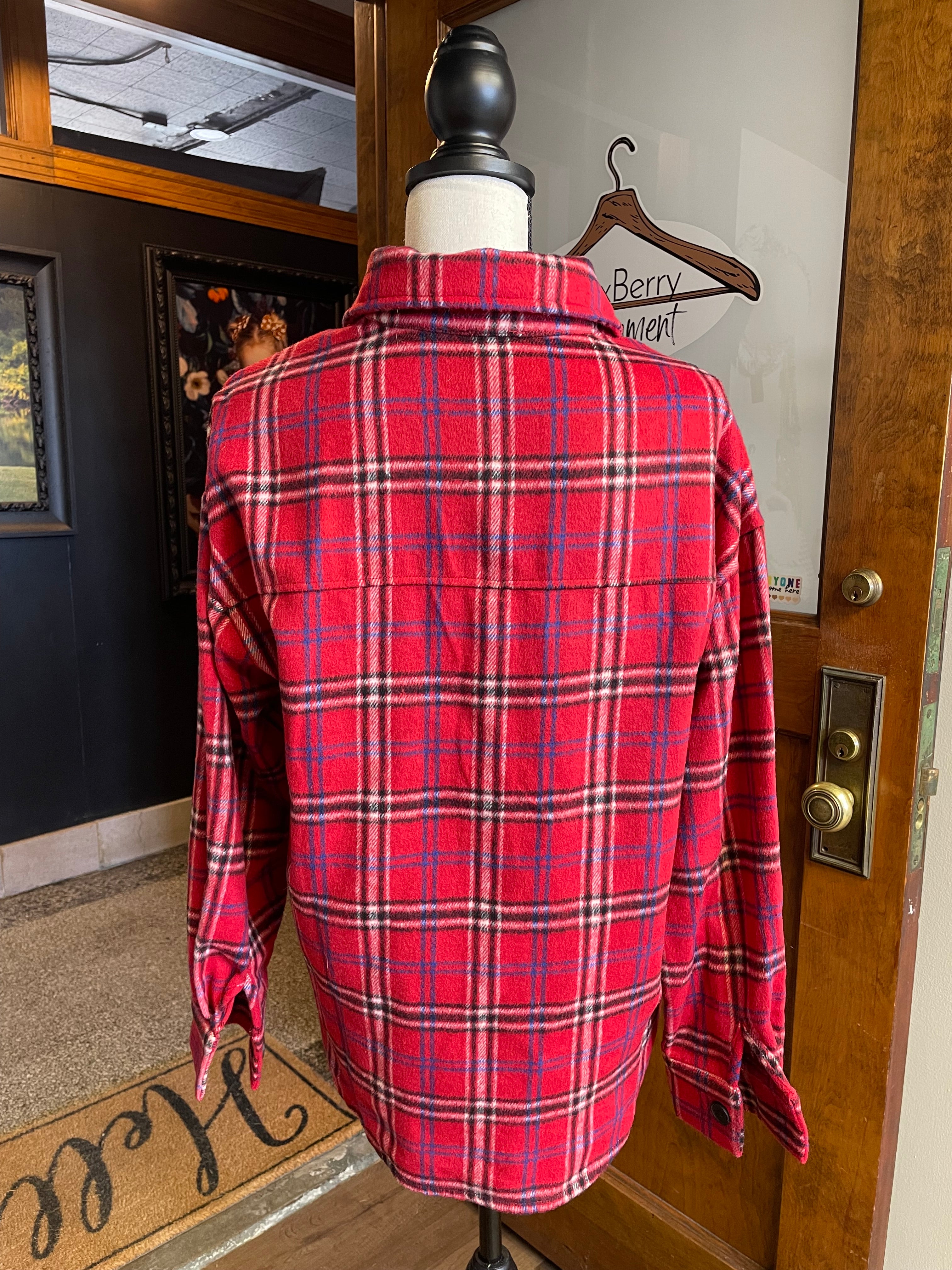 Pink Lily Red Plaid Button Down Top (S) - BinxBerry Consignment