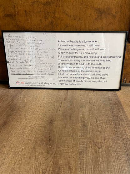 100 Poems on the Underground John Keats Framed Reprint