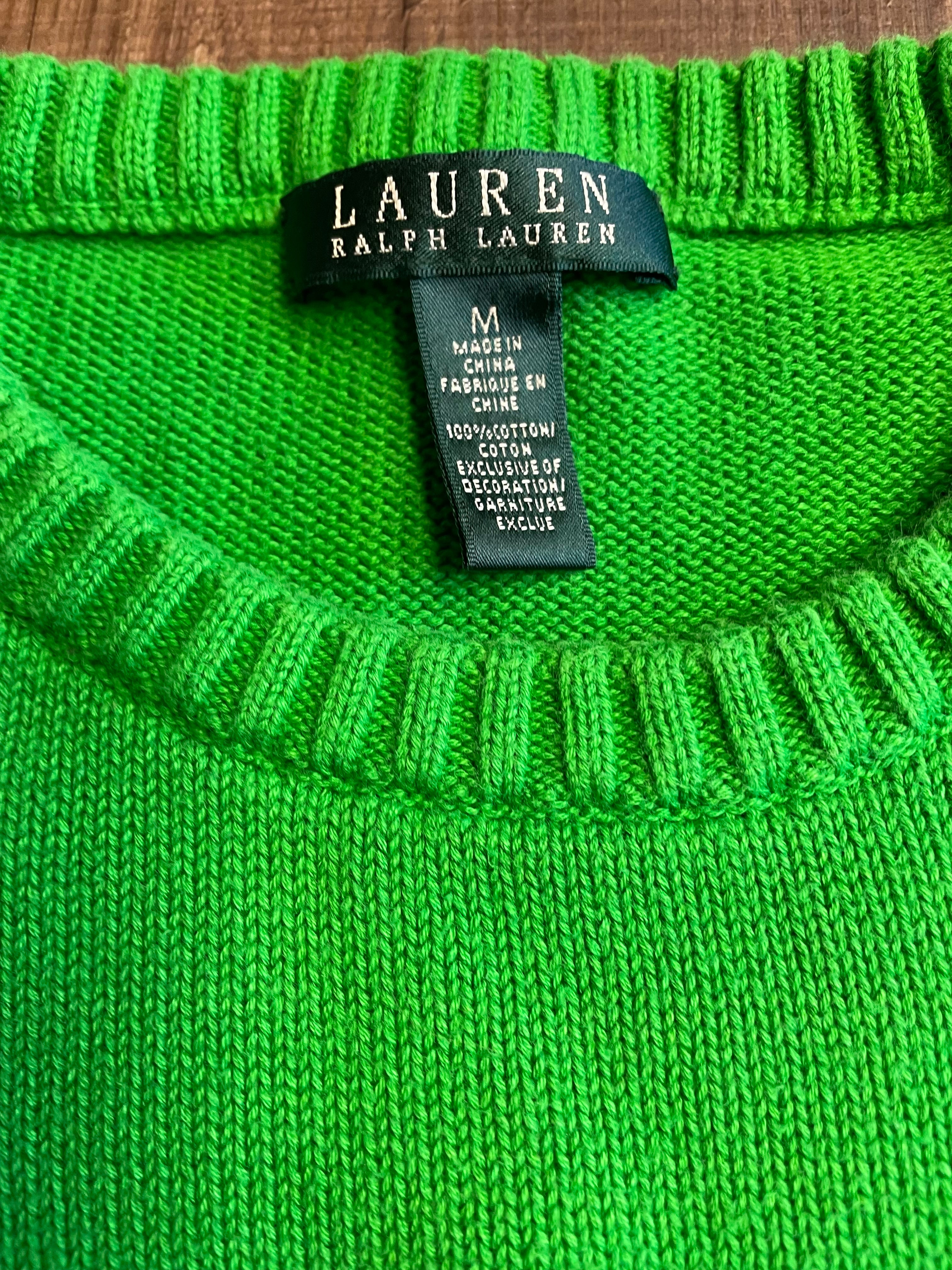 Vintage Ralph Lauren Women's Stitched Flag Kelly Green Sweater (M)