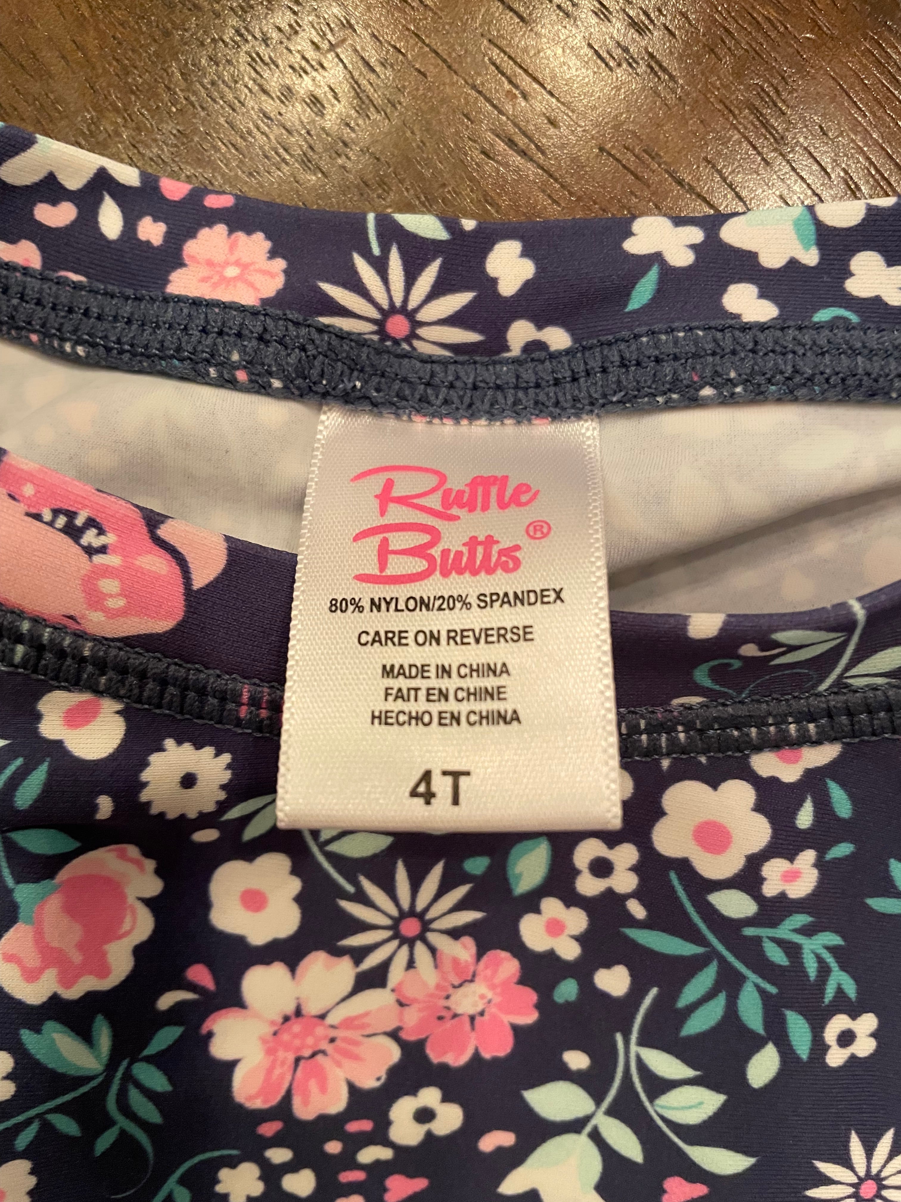 Ruffle Butts Floral Long Sleeved Swim Top (4T)