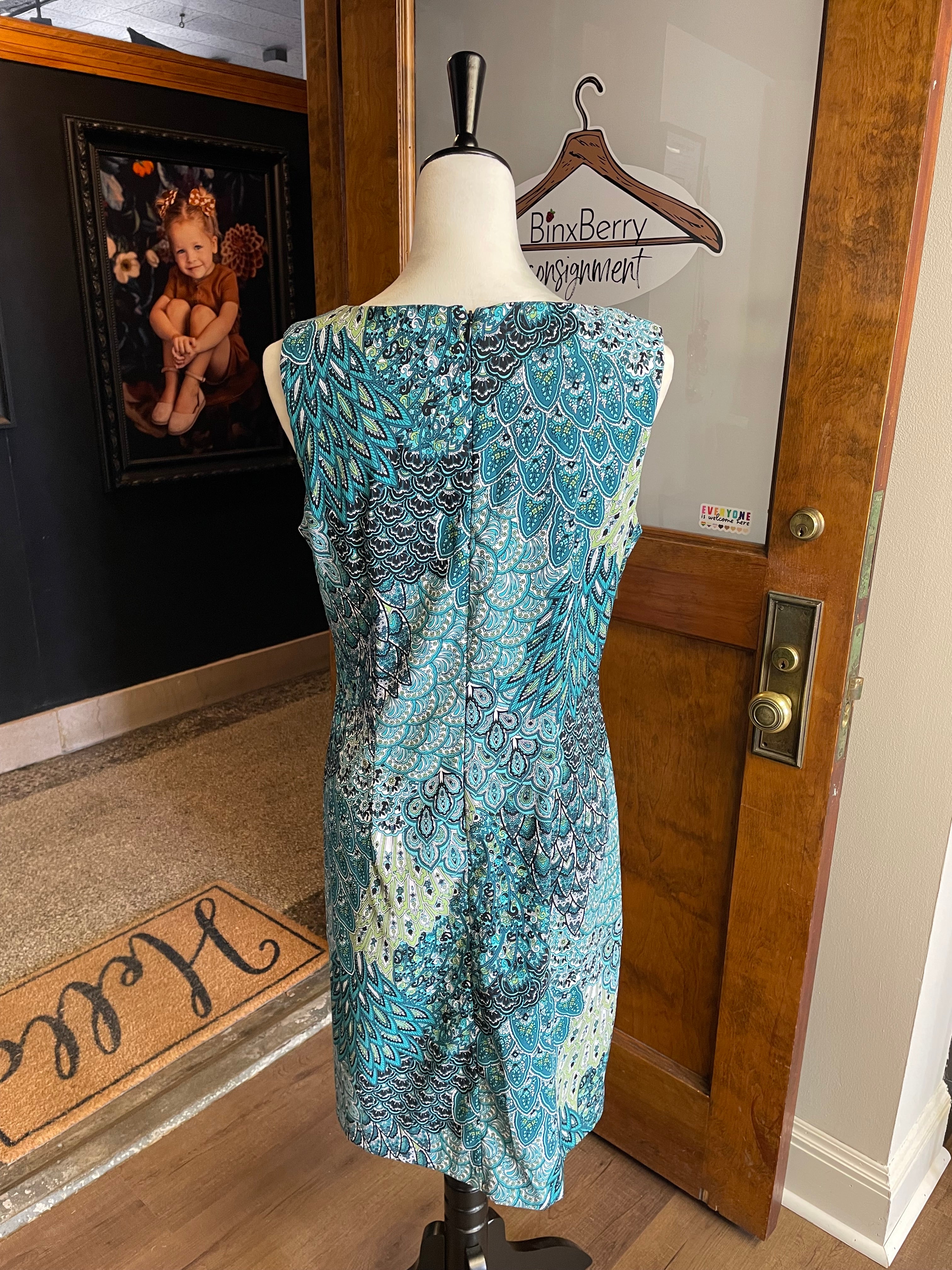 Connected Apparel Peacock Feather Shift Dress (12)