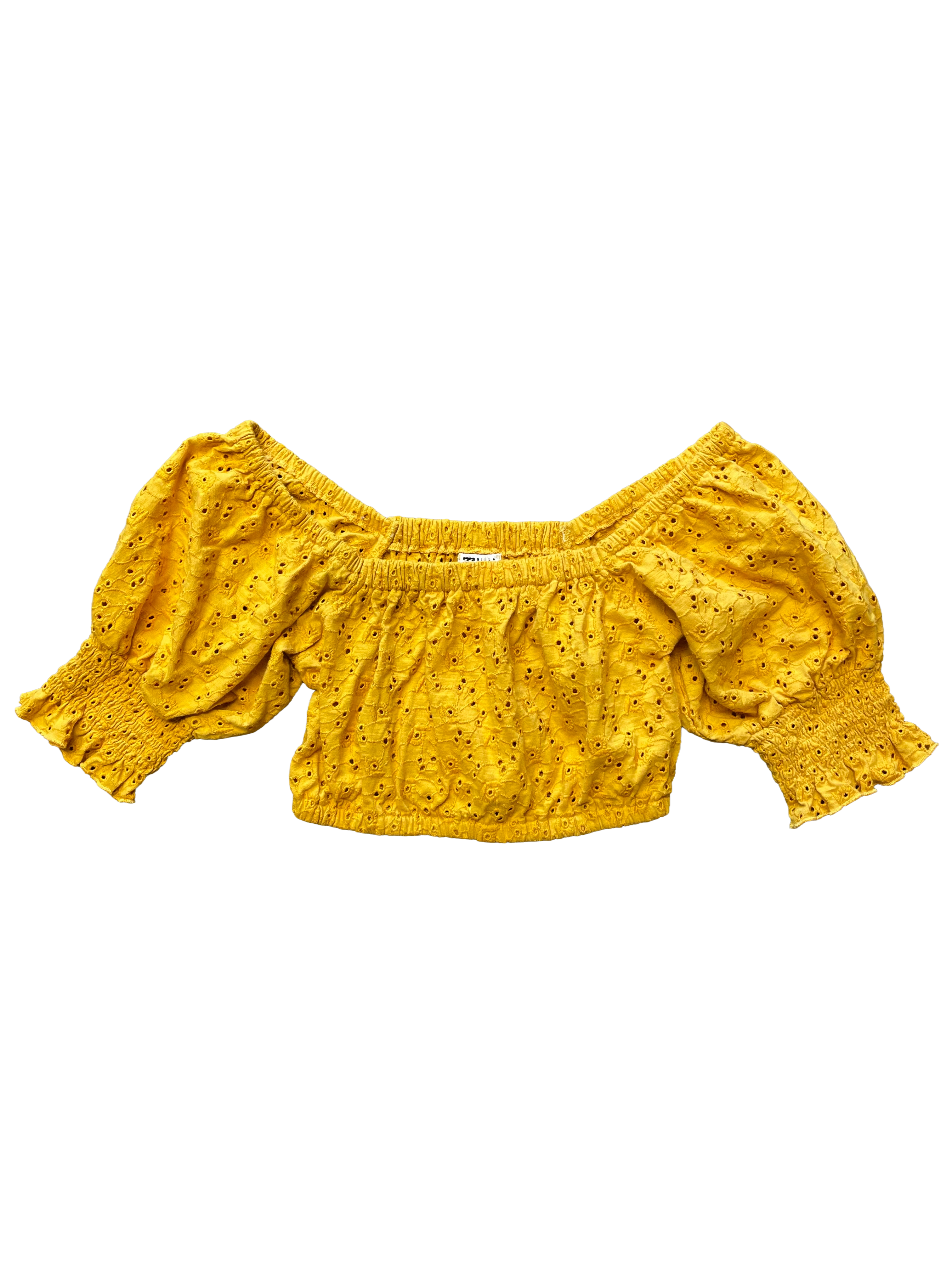 Billabong Eyelet Lace Ruffle Sleeve Crop Top (M)