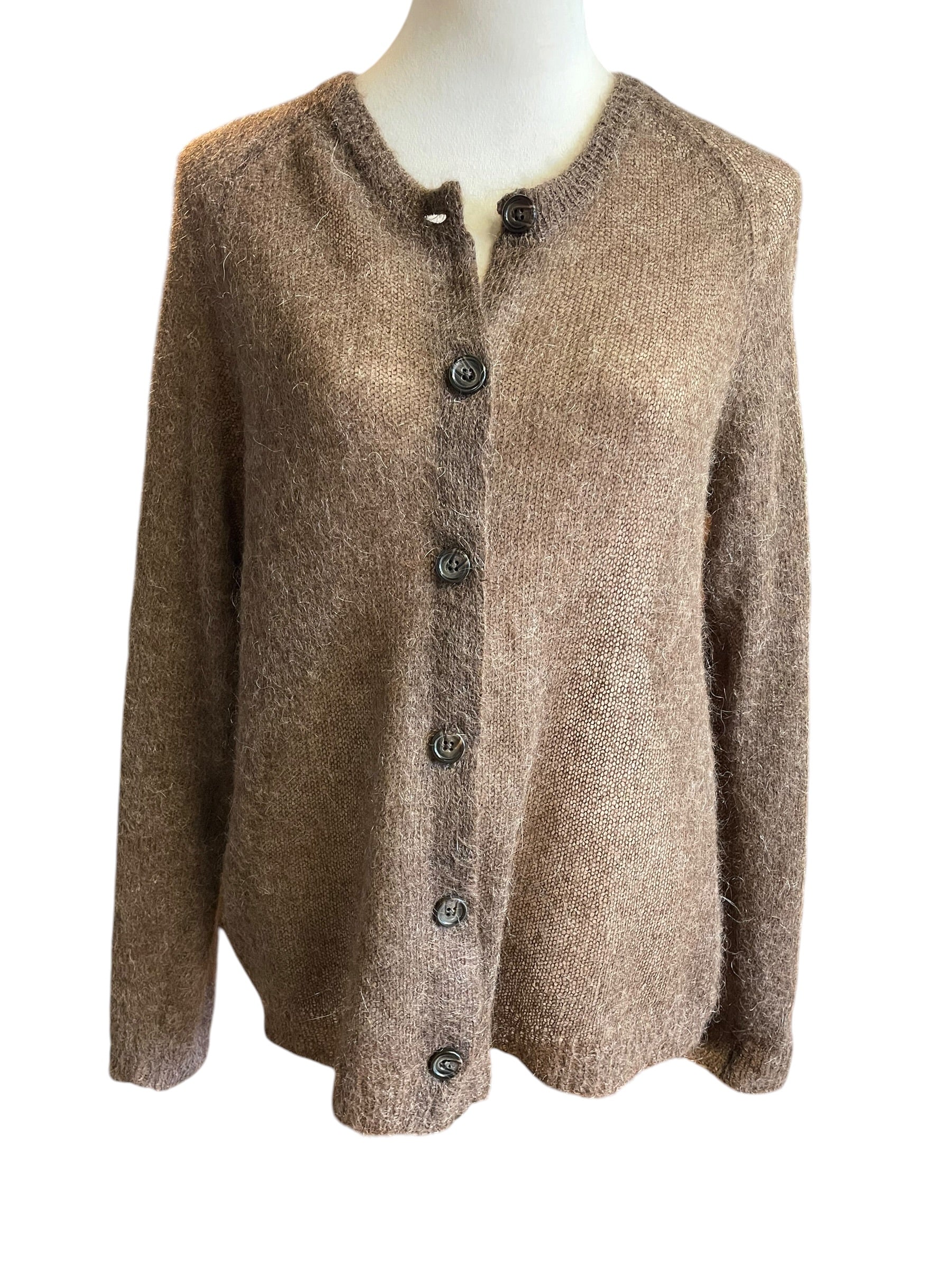 L.L.Bean Mohair Eyelash Women's Sheer Brown Cardigan (L)