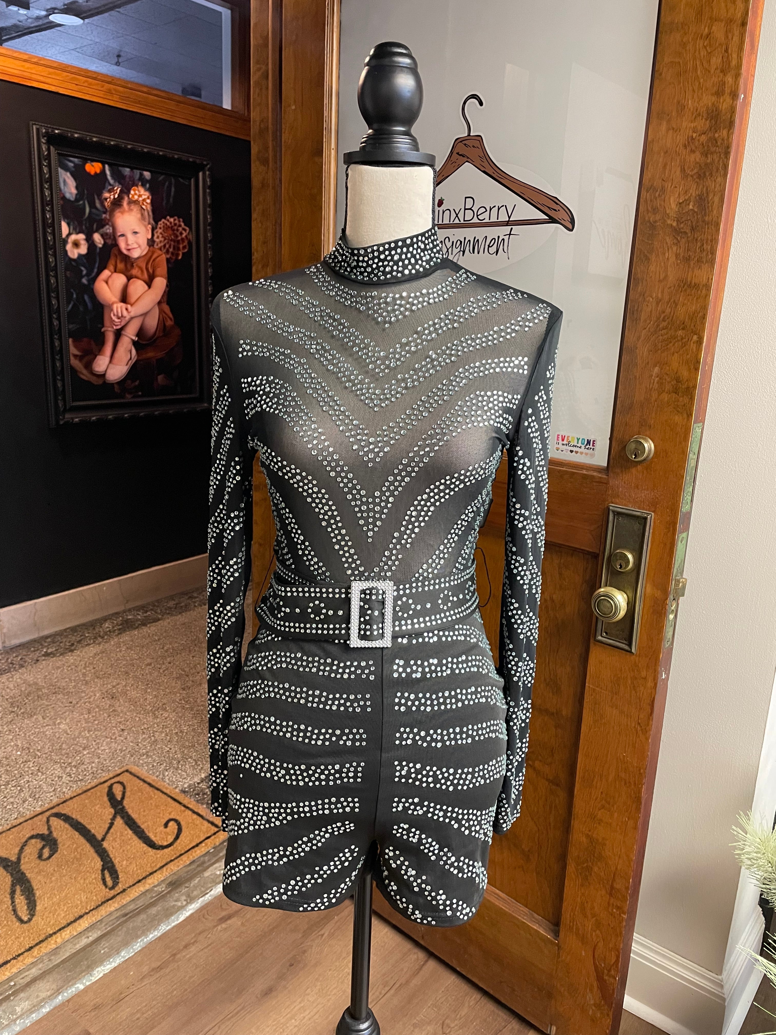 Crystal Studded Long Sleeved Romper (S)