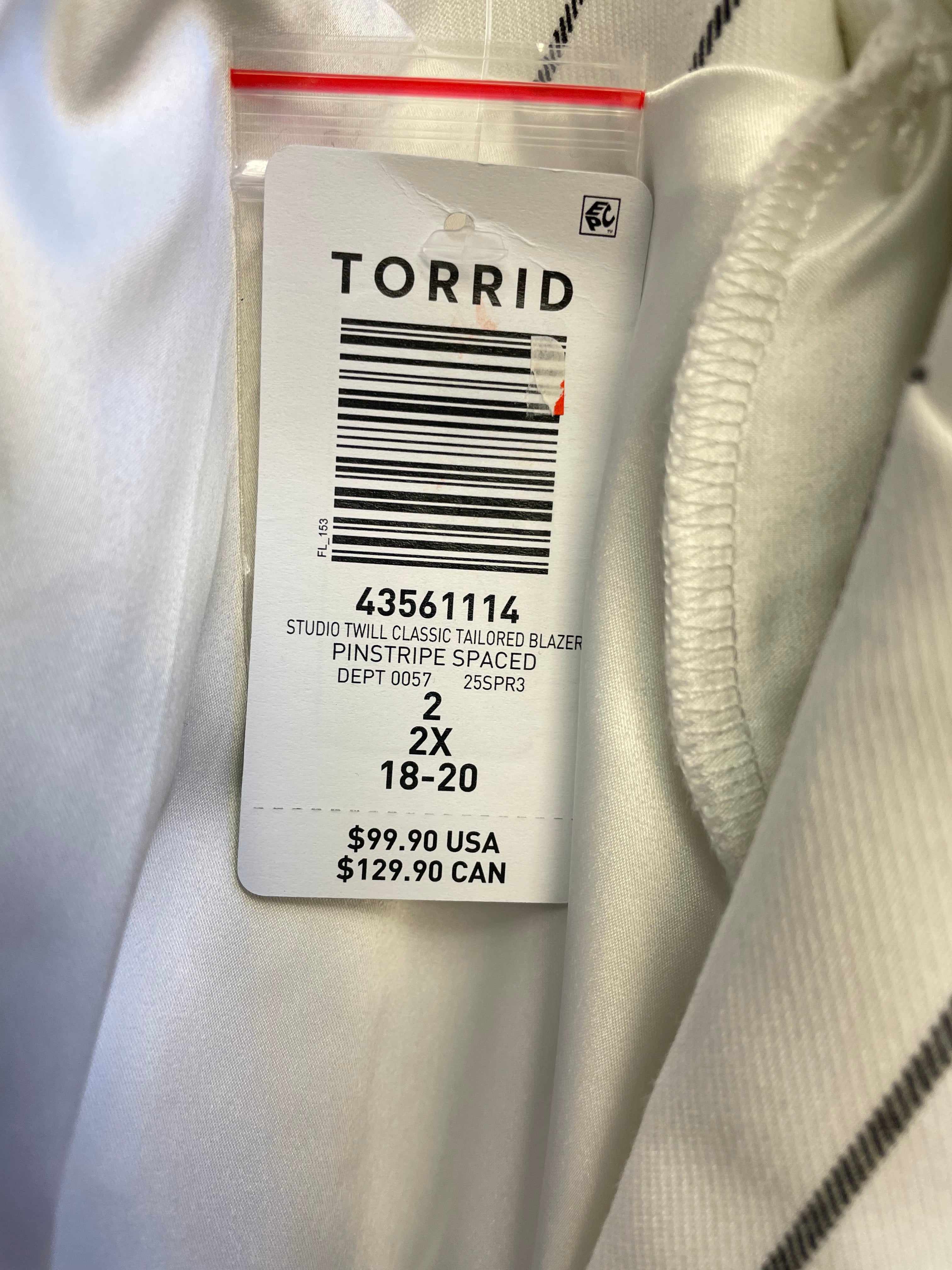 Torrid Studio NWT Twill Classic Tailored Pinstripe Blazer (2X)