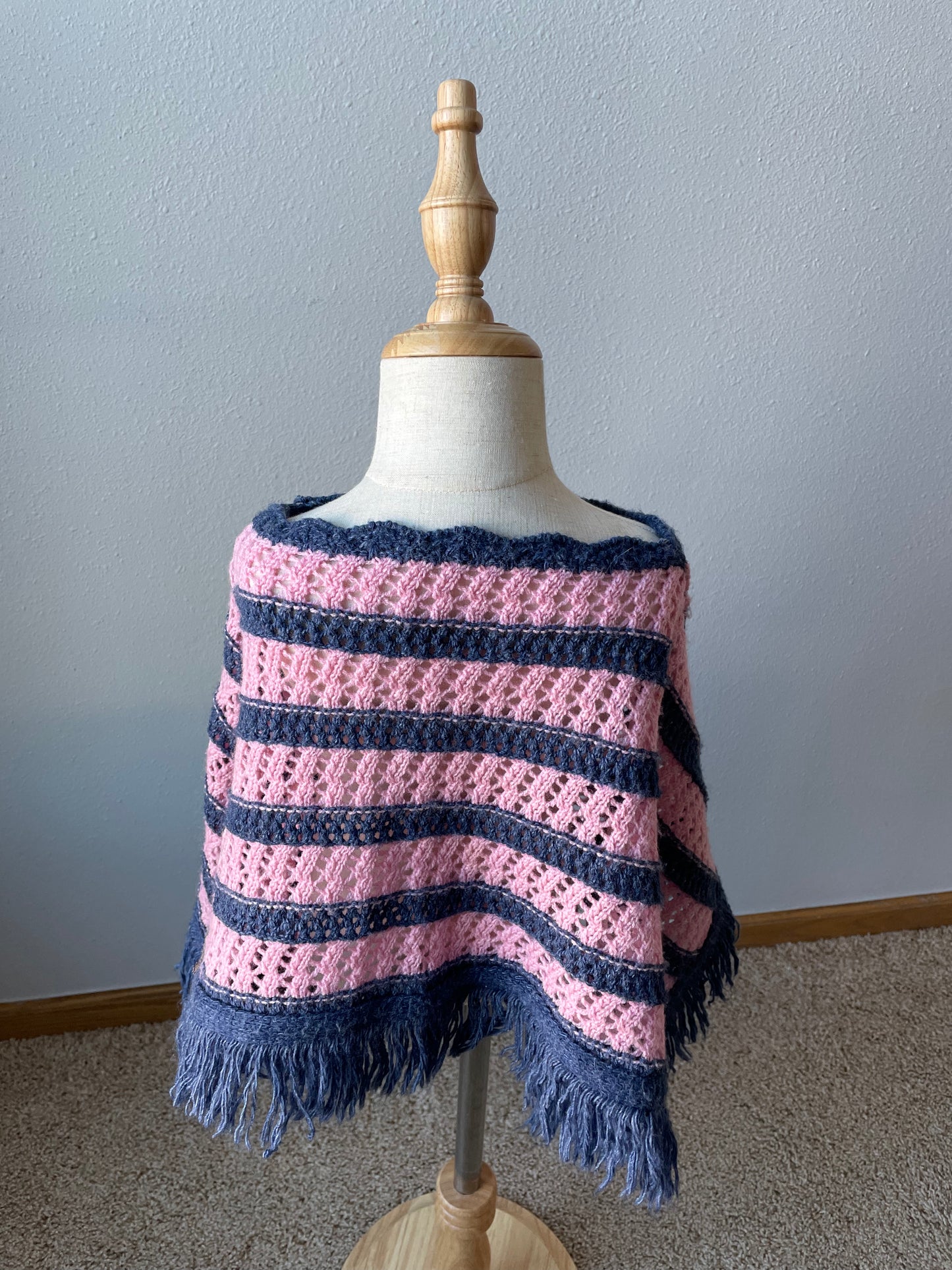 Pink and Blue Sweater Poncho (OS)