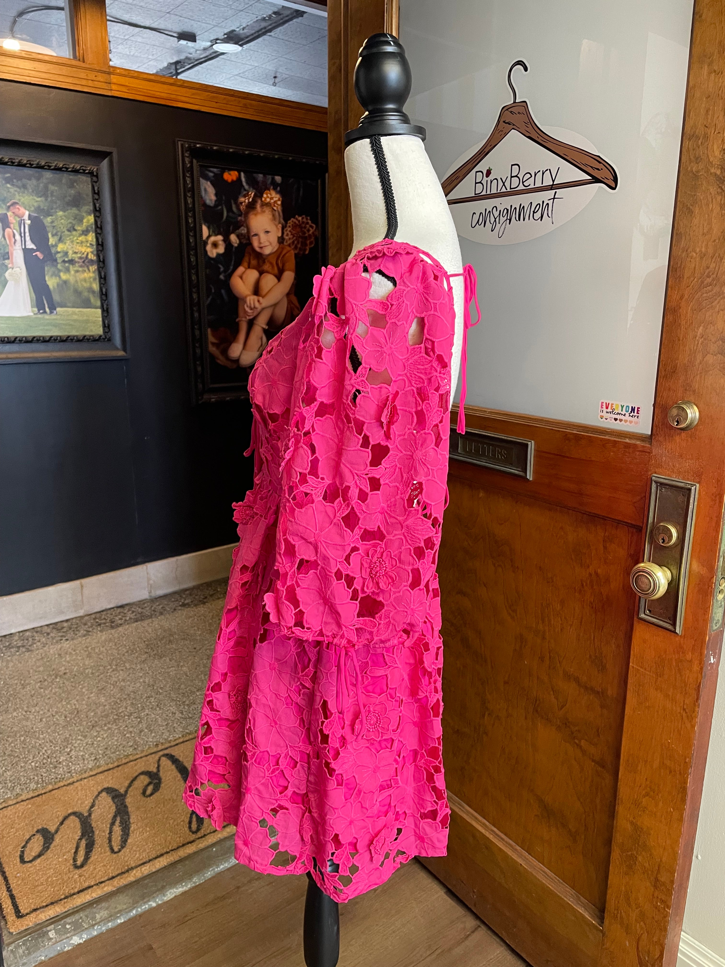 Storia NWT Eyelet Lace Plunge Neck Mini Dress (S) - BinxBerry Consignment