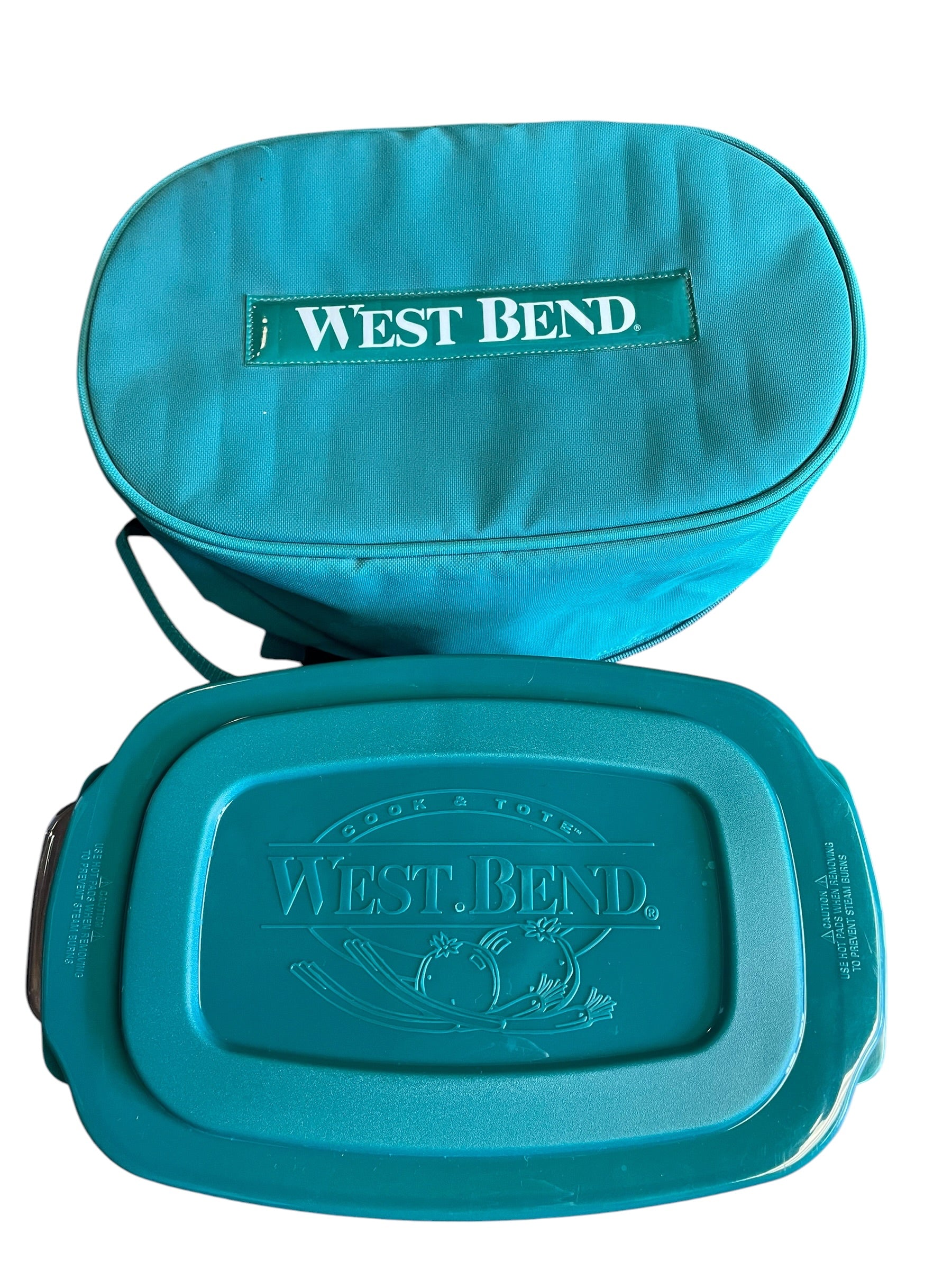 Vintage West Bend 6qt Slow Cooker Hot Plate Pot, Glass Lid and Travel Tote