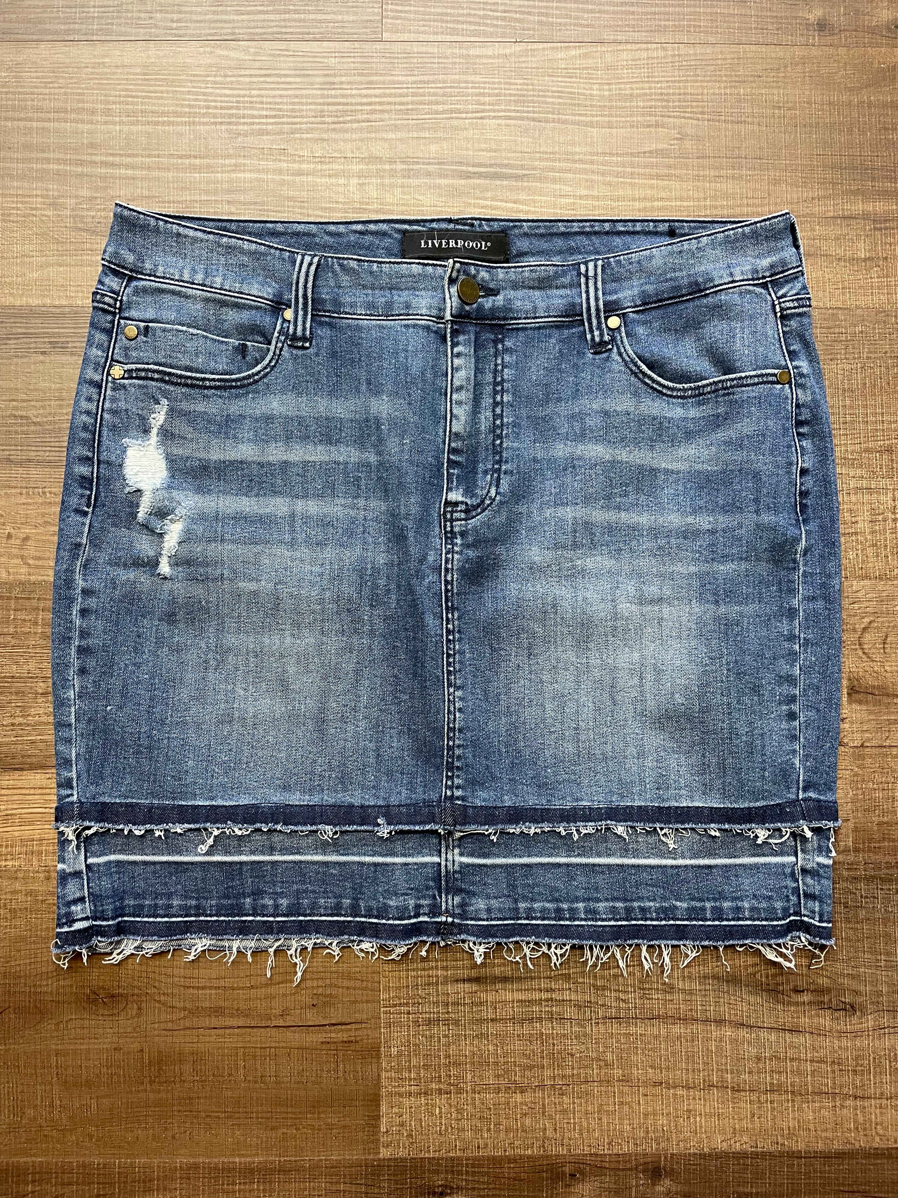 Liverpool Frayed Hem Jean Skirt (12)