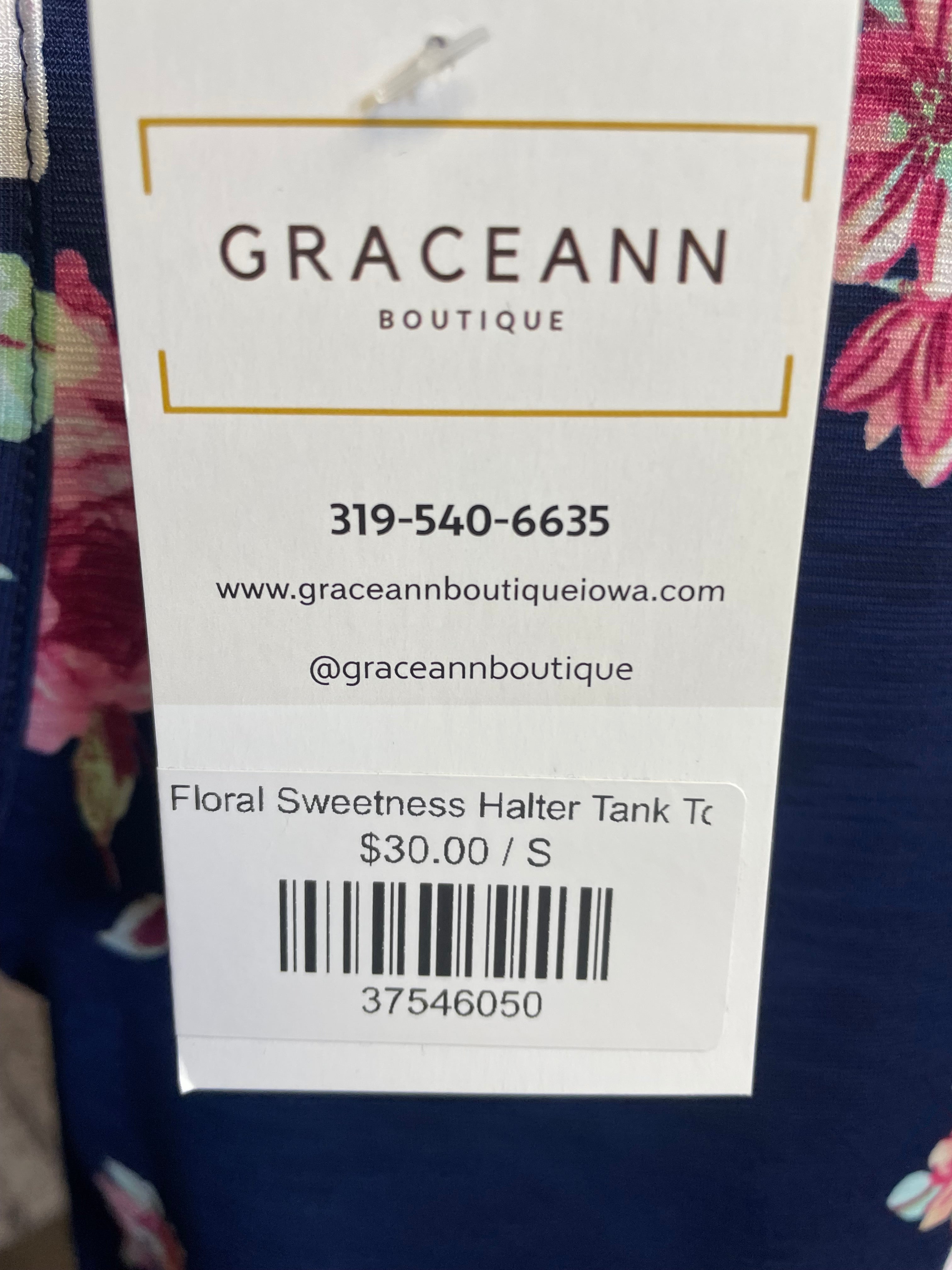 White Birch Blue Floral Halter Back Tank (S)