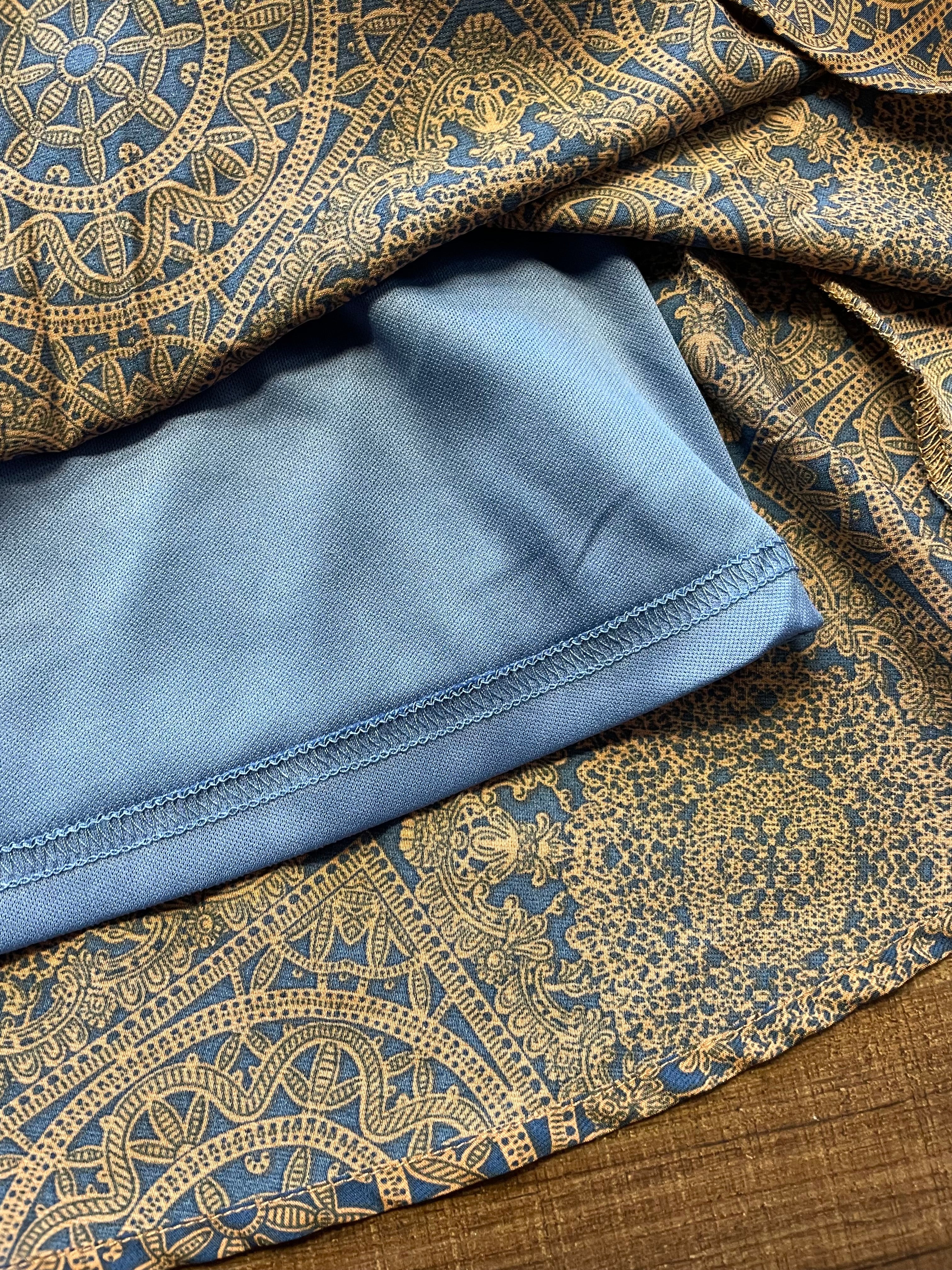 Very J Blue & Beige Pleated Skirt with Elastic Waist (S)