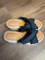 Universal Thread Black Fringe Platform Sandals (8.5)