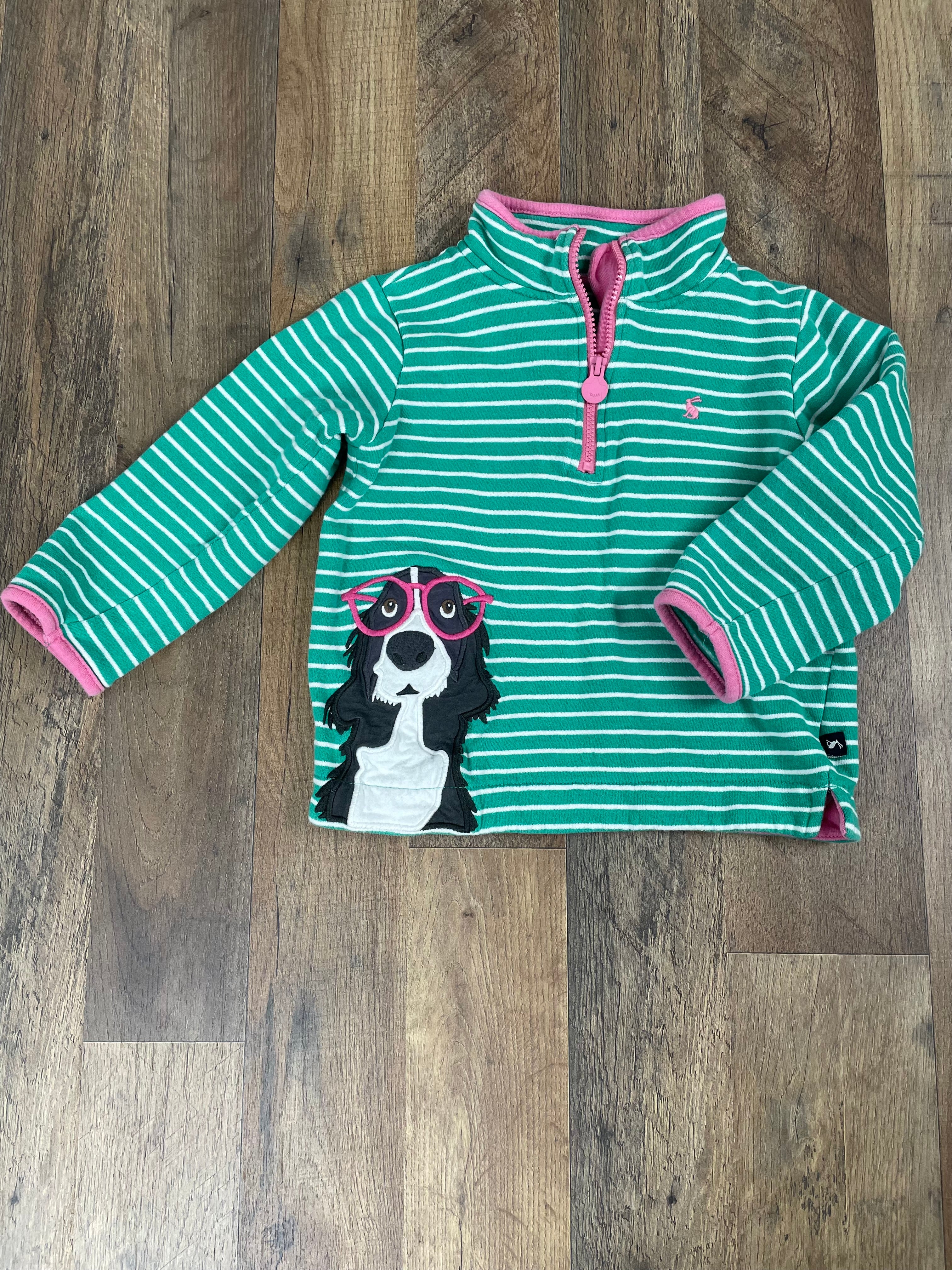 Joules Girls Striped Quarter Zip with Puppy Patch (6Y)