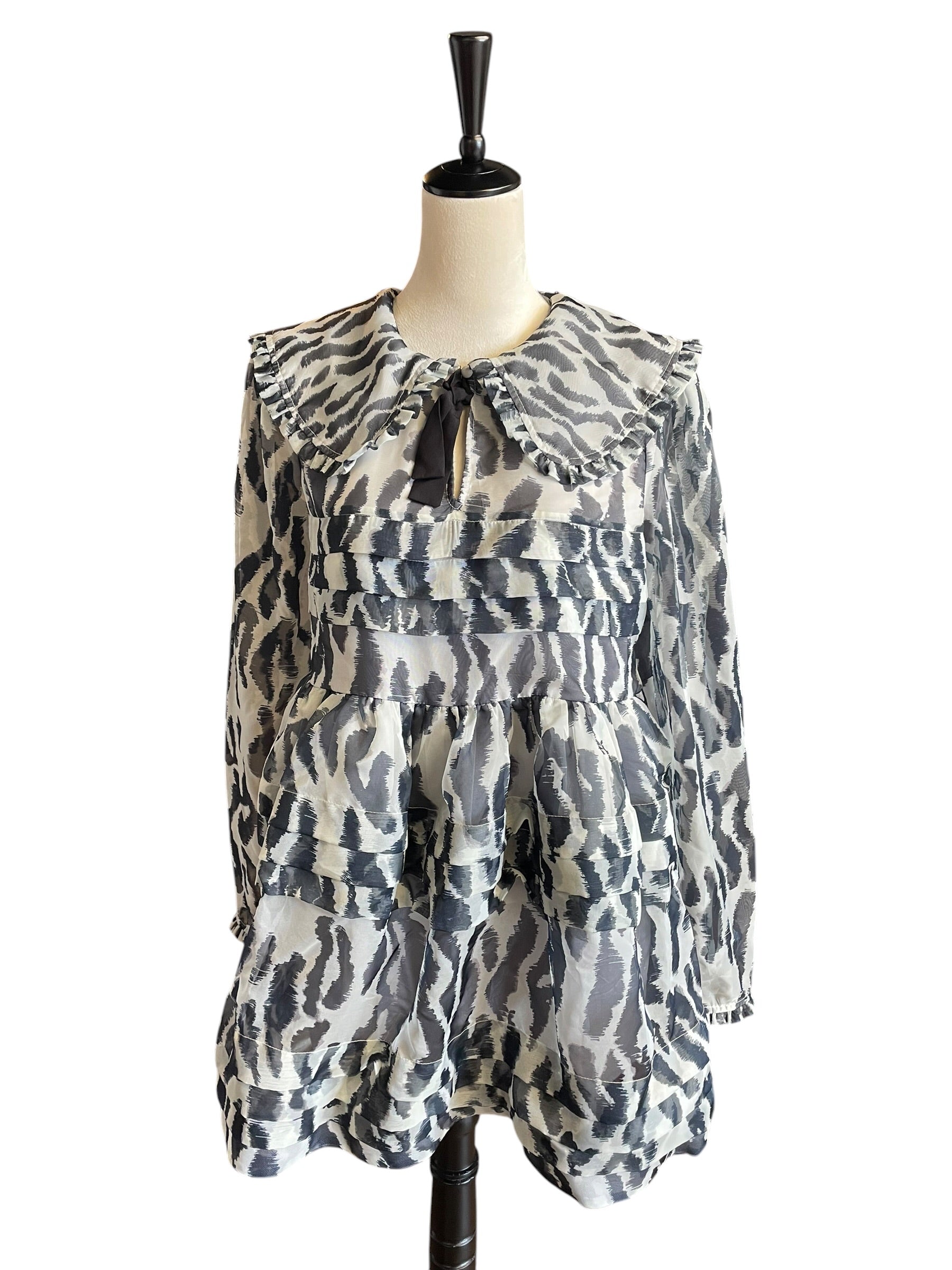 Maeve Long-Sleeve Collared Sheer Mini Dress from Anthropologie (M)