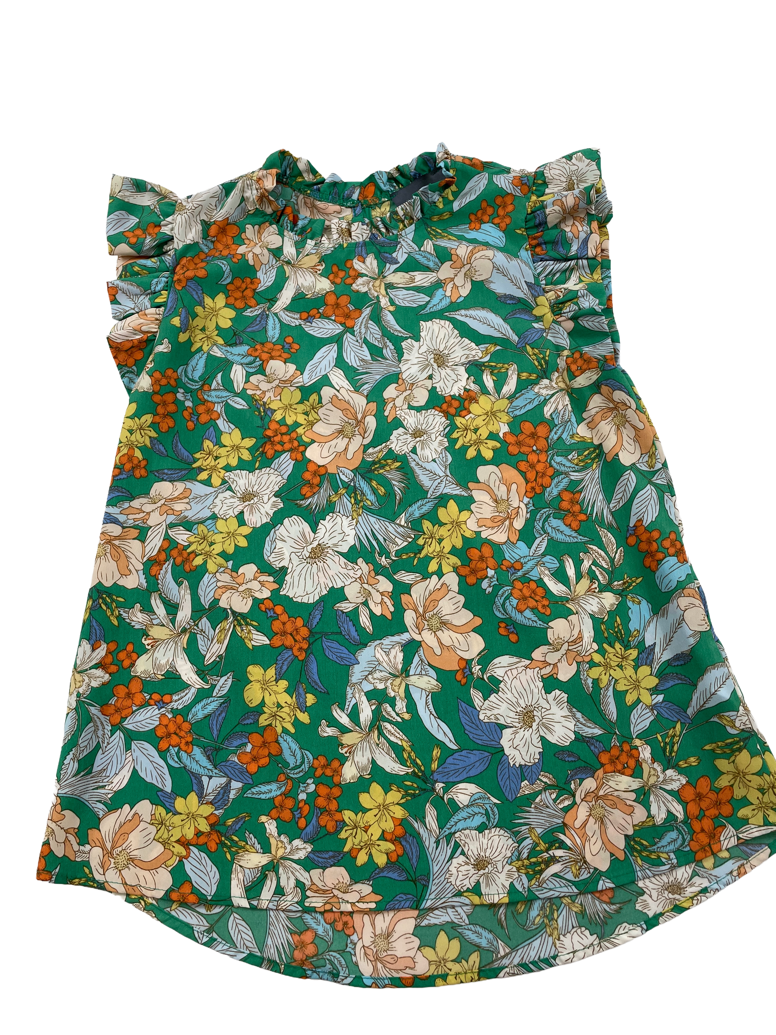 Hudson Gray Green Floral Print Ruffle Sleeve Blouse (S)