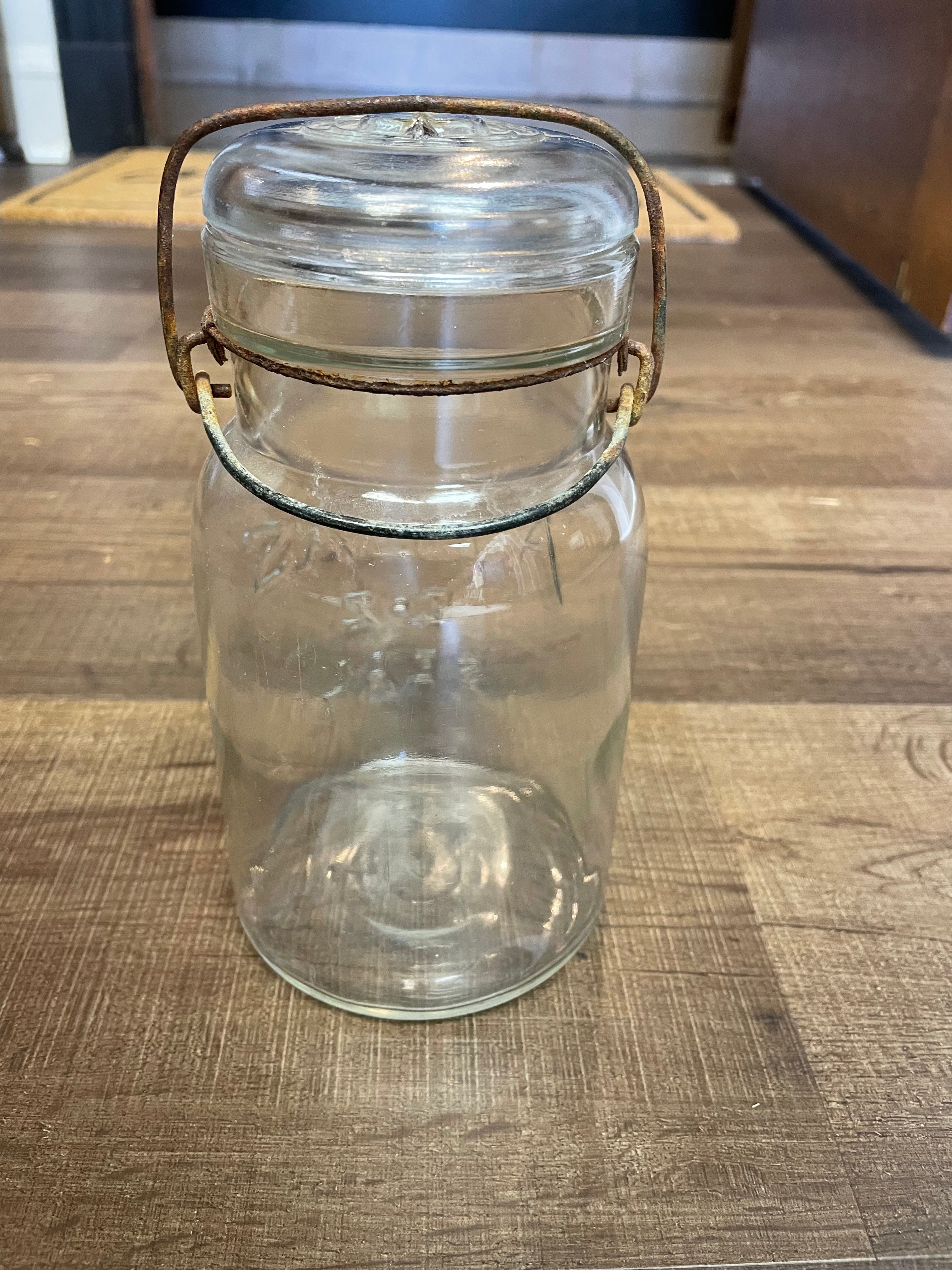 Vintage Atlas E-Z Seal Canning Jar with Glass Lid and Wire Bale