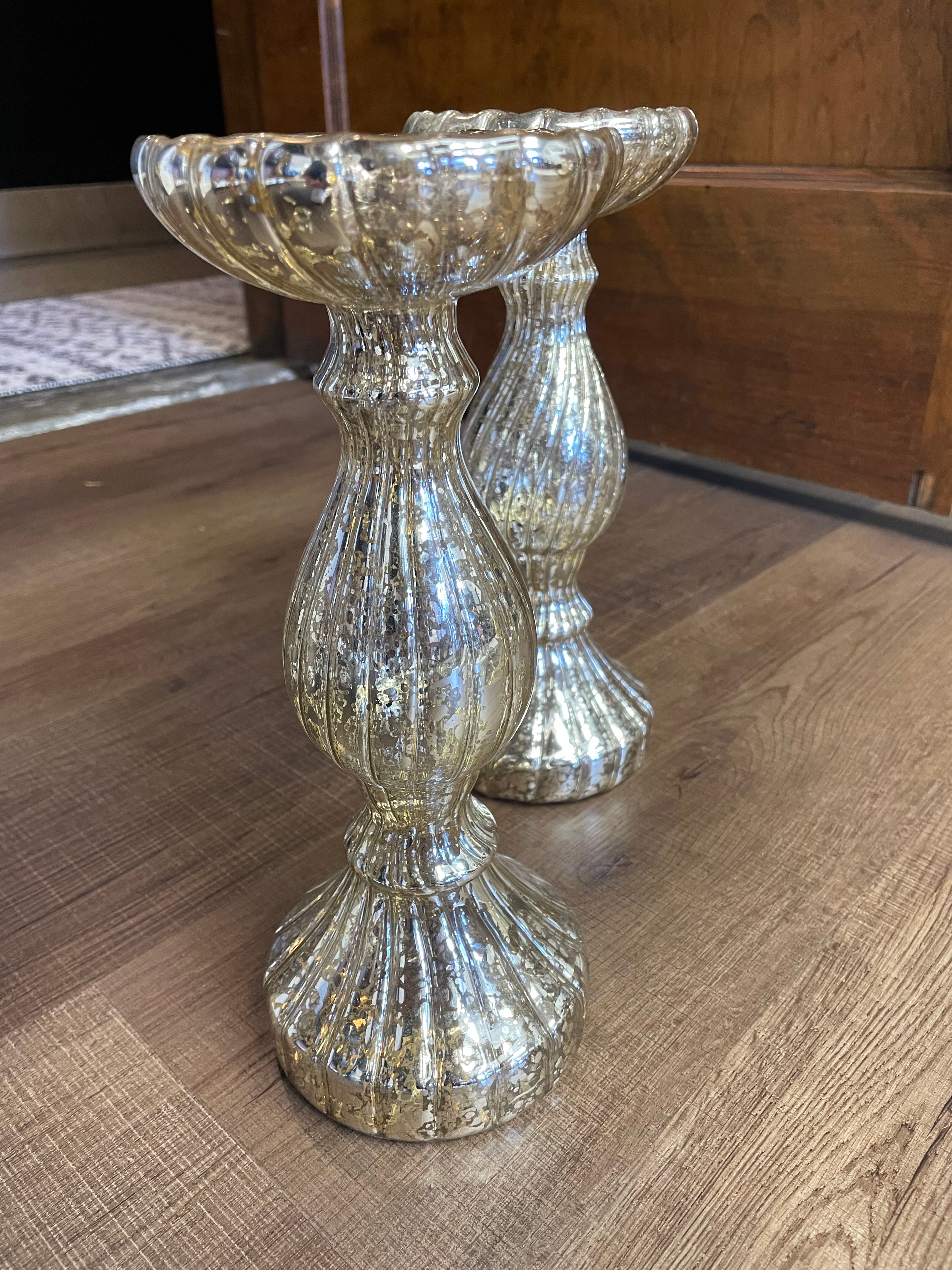 Crackle Glass Candle Holders (Set of 2)