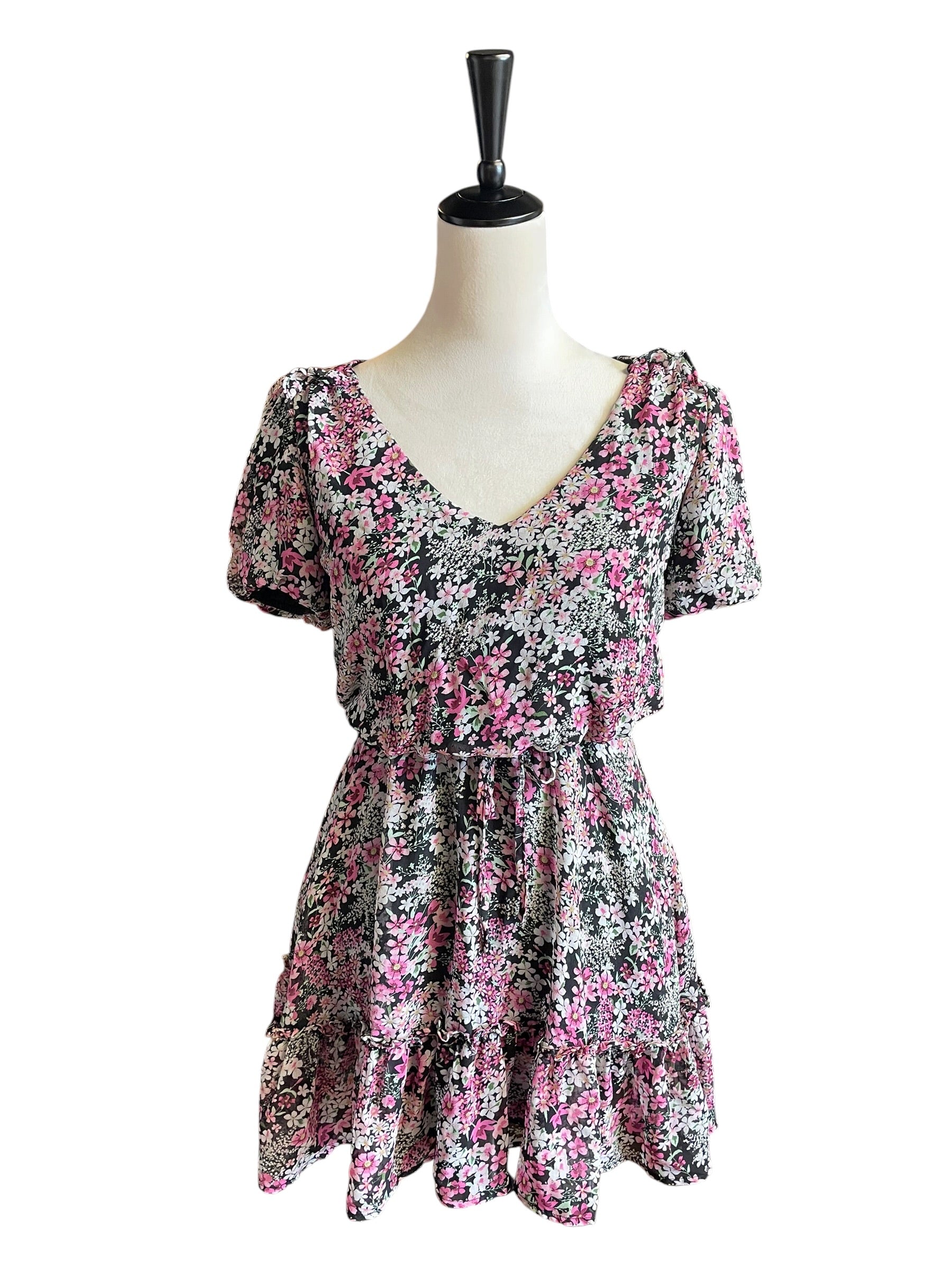 Crystal Doll Floral Elastic Waist Midi Dress (S)