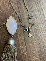 Loft Goldtone Rose Quartz Stone Tassel Pendent - BinxBerry Consignment