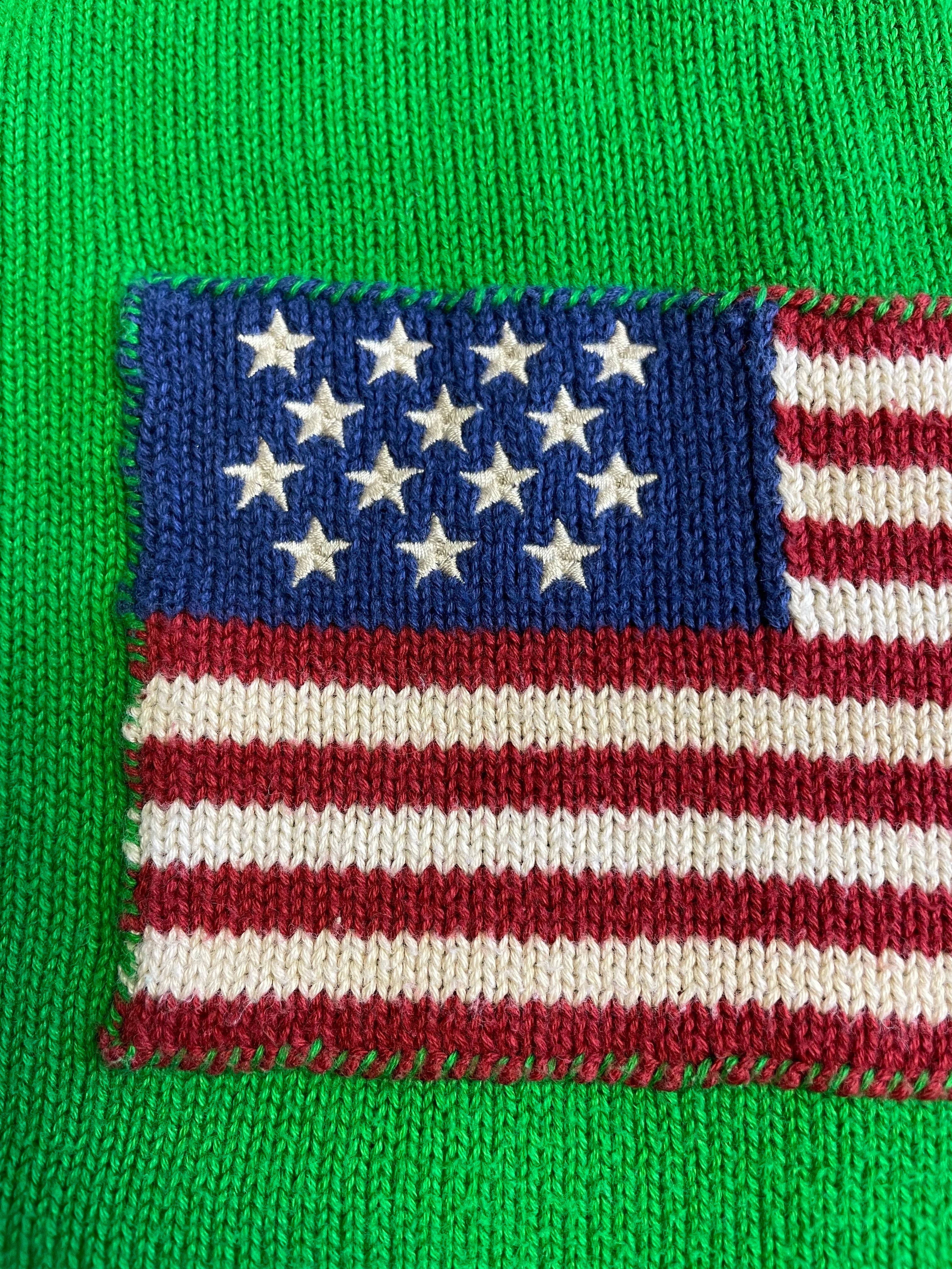 Vintage Ralph Lauren Women's Stitched Flag Kelly Green Sweater (M)