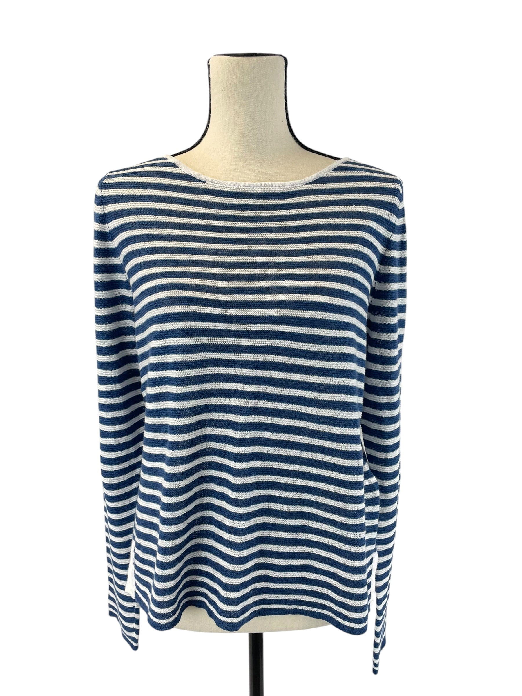 Eileen Fisher Striped Linen Blend Knit Top (M)